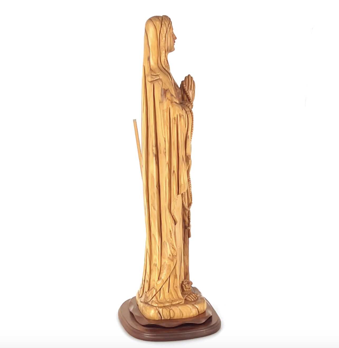 Praying Virgin Mary with a Rosary, 30" Masterpiece Olive Wood Carved Sculpture Catholic Church Art from Holy Land