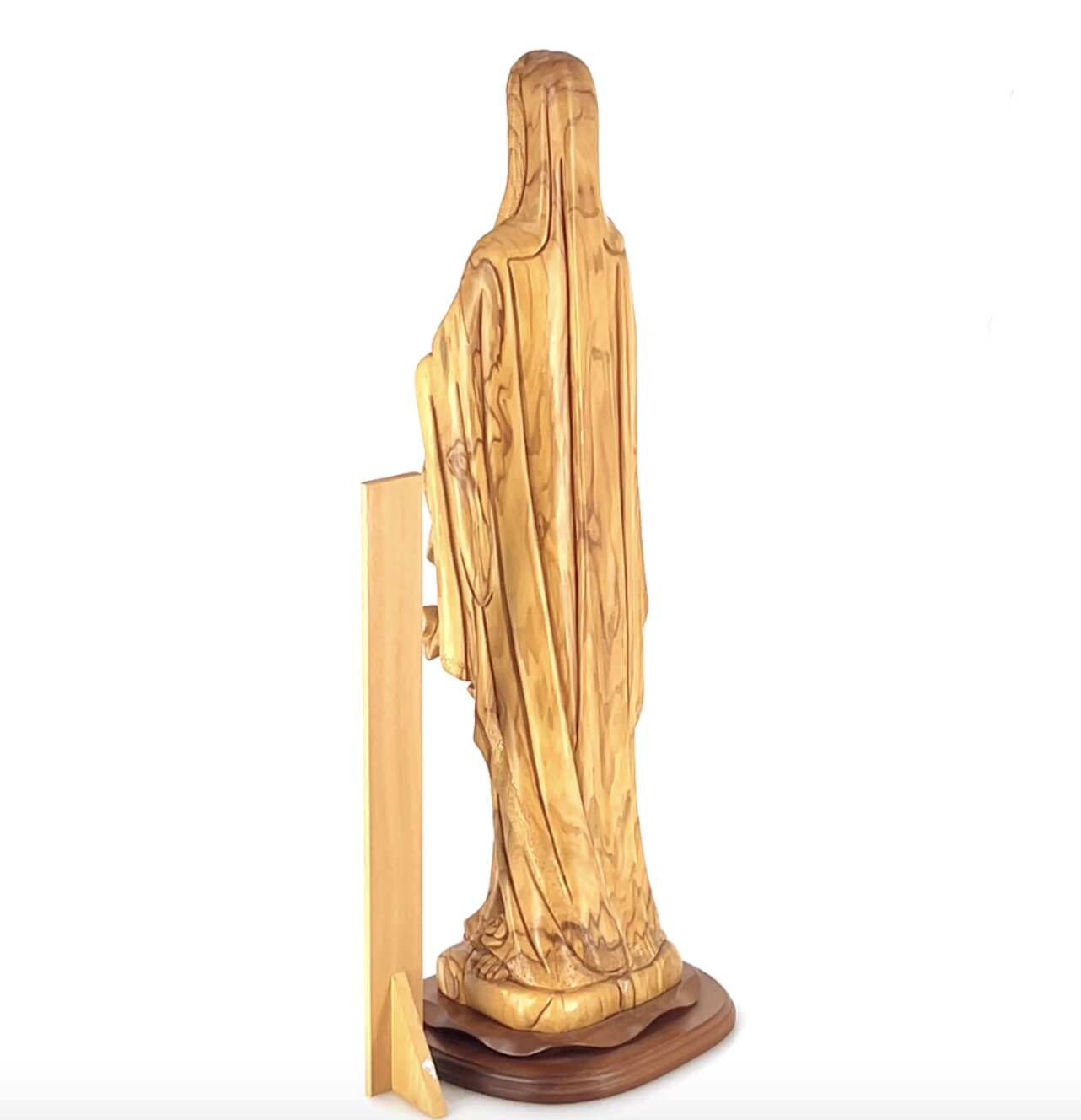 Praying Virgin Mary with a Rosary, 30" Masterpiece Olive Wood Carved Sculpture Catholic Church Art from Holy Land