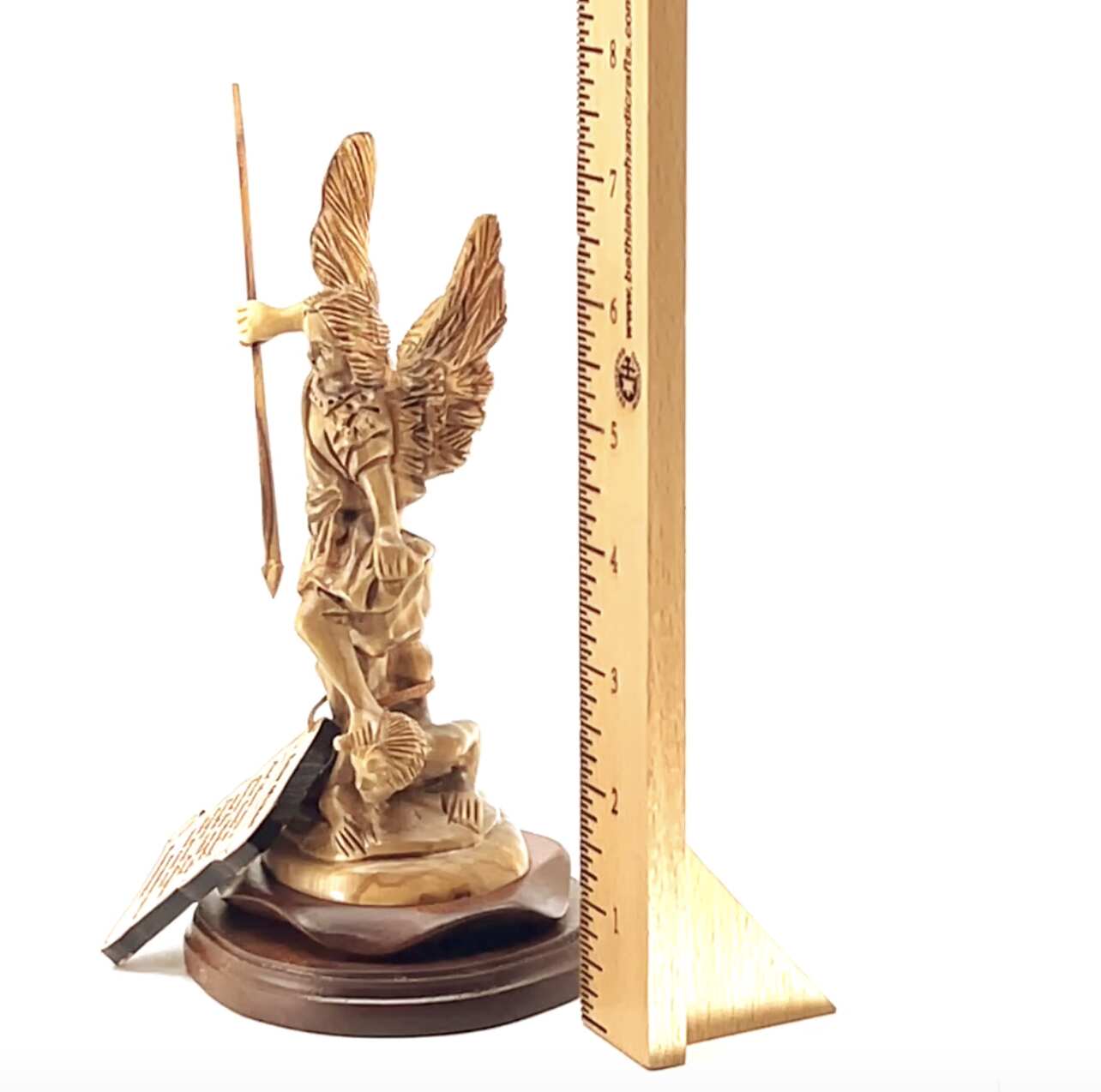 Archangel Michael Sculpture with Wings, 6.9" Carving from Olive Wood