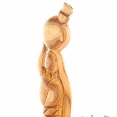 Carved Image of The Samaritan Woman at the Water Wall Carrying Pot, Carving in Olive Wood