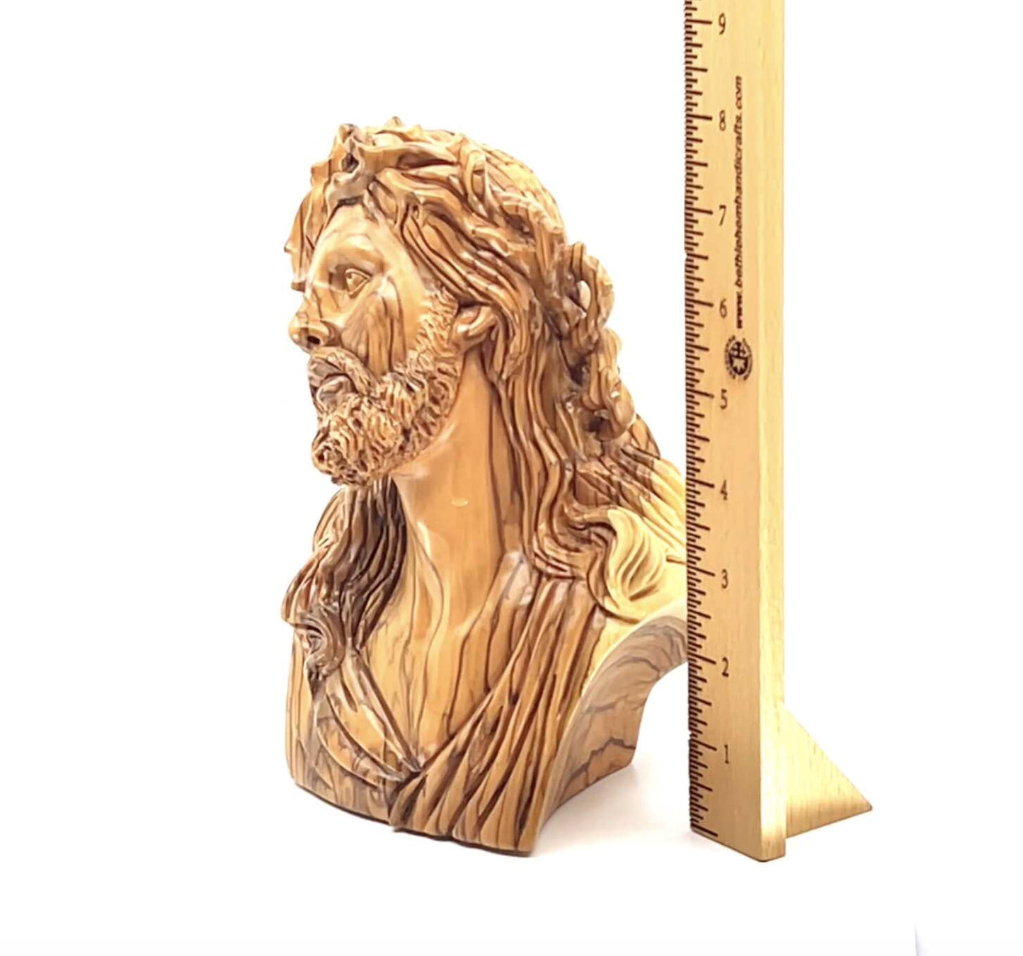 Bust of Jesus Christ Head, 9.6" Olive Wood Carving from the Holy Land