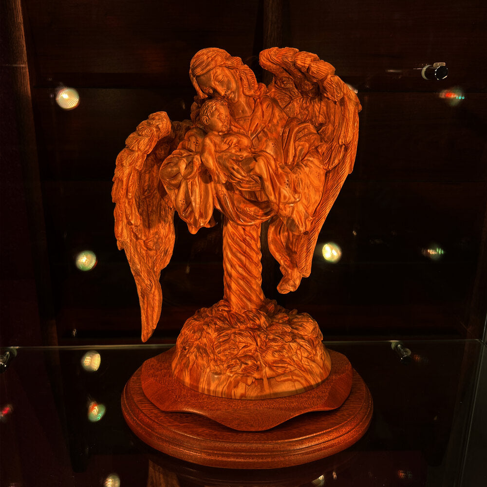 Jesus Holding Baby with Angel Wings Carvings, 11.8"