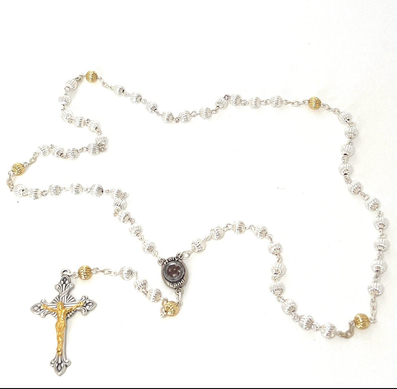 Rosary, Sterling Silver Plated Beads, 20.9", Metal Chain with 2" Crucifix