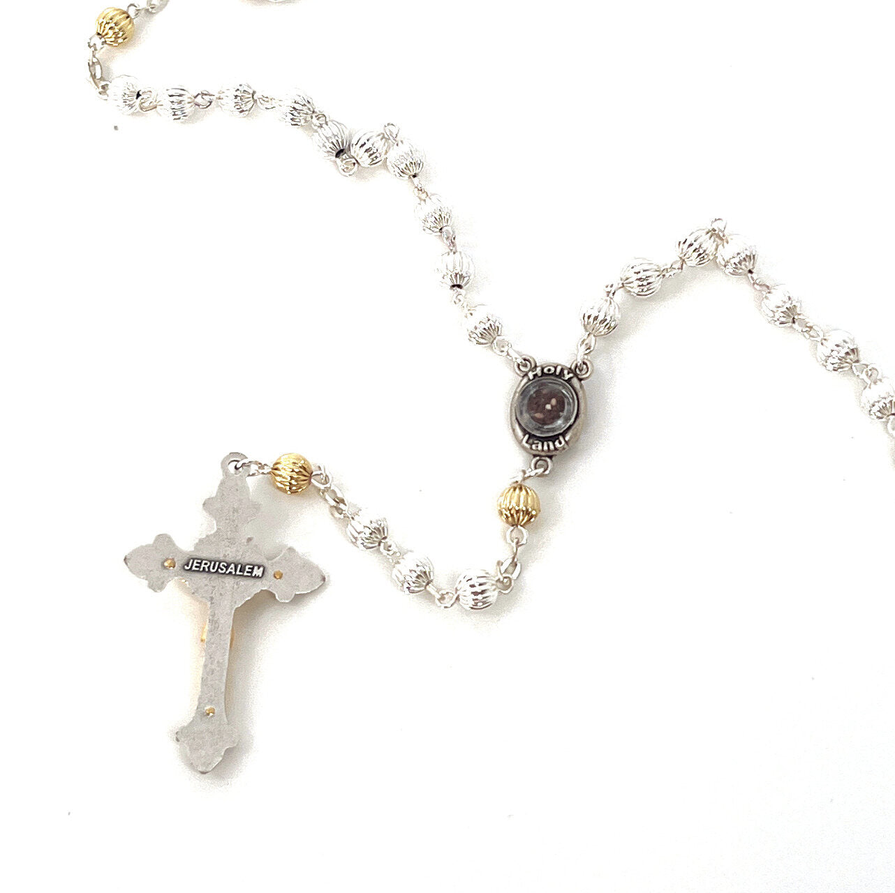 Rosary with Sterling Silver Plated Beads, Metal Chain with 2" Crucifix