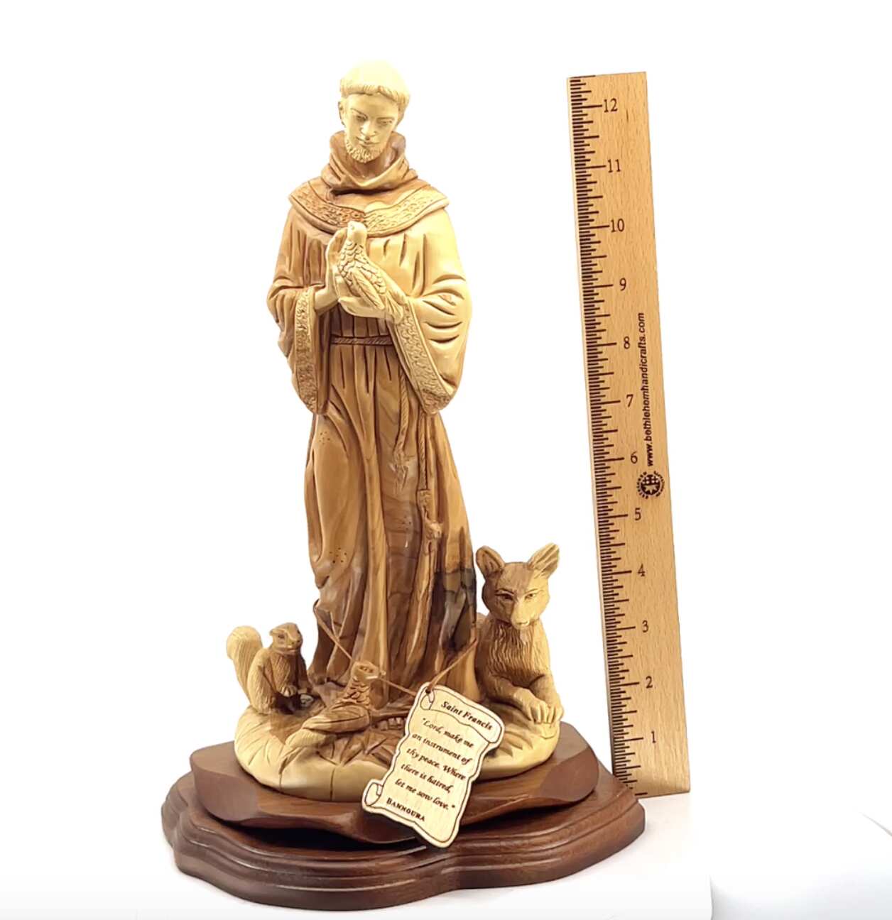 St. Francis Assisi with Animals Statue 13.4" Hand Carved Olive Wood from Holy Land