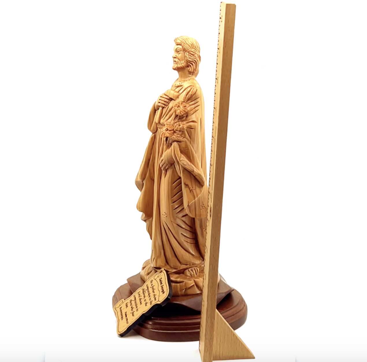 St. Joseph Holding Lily Flower, 11.2" Olive Wood Carved Statue