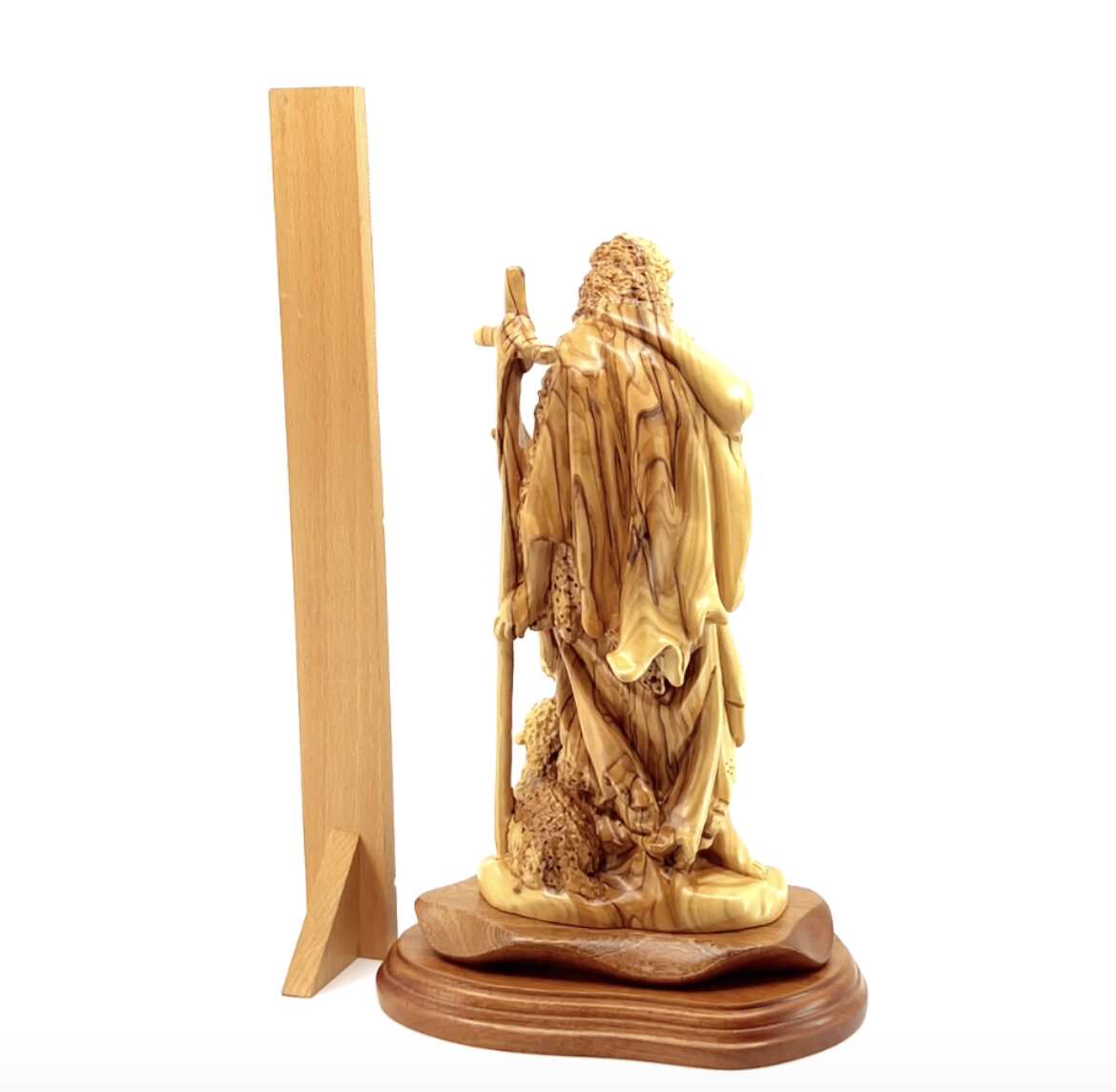 Saint John the Baptist Statue, 11" Carved Olive Wood from Holy Land