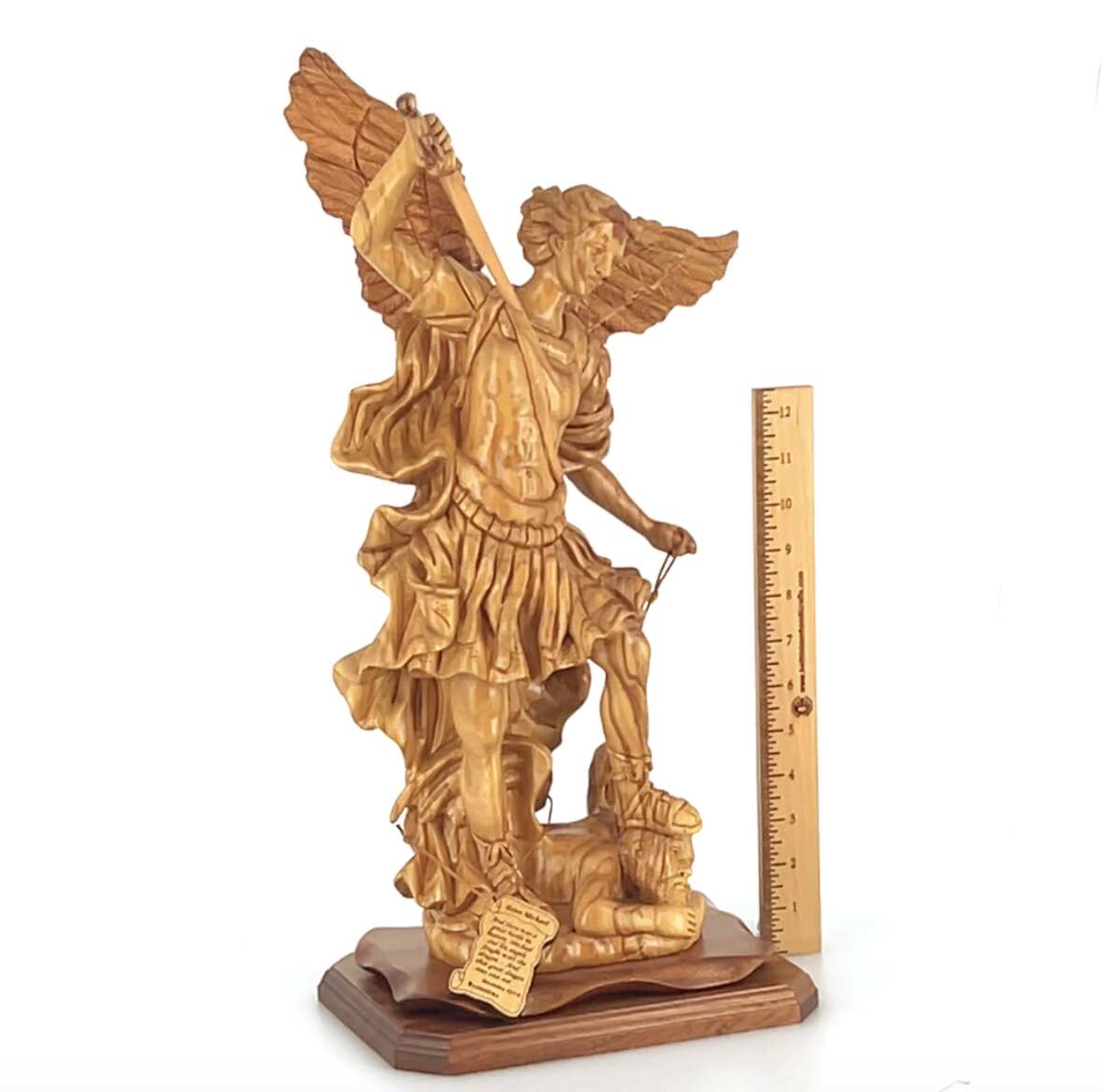 Archangel Michael Masterpiece, 20.1" Wooden Sculpture from Holy Land