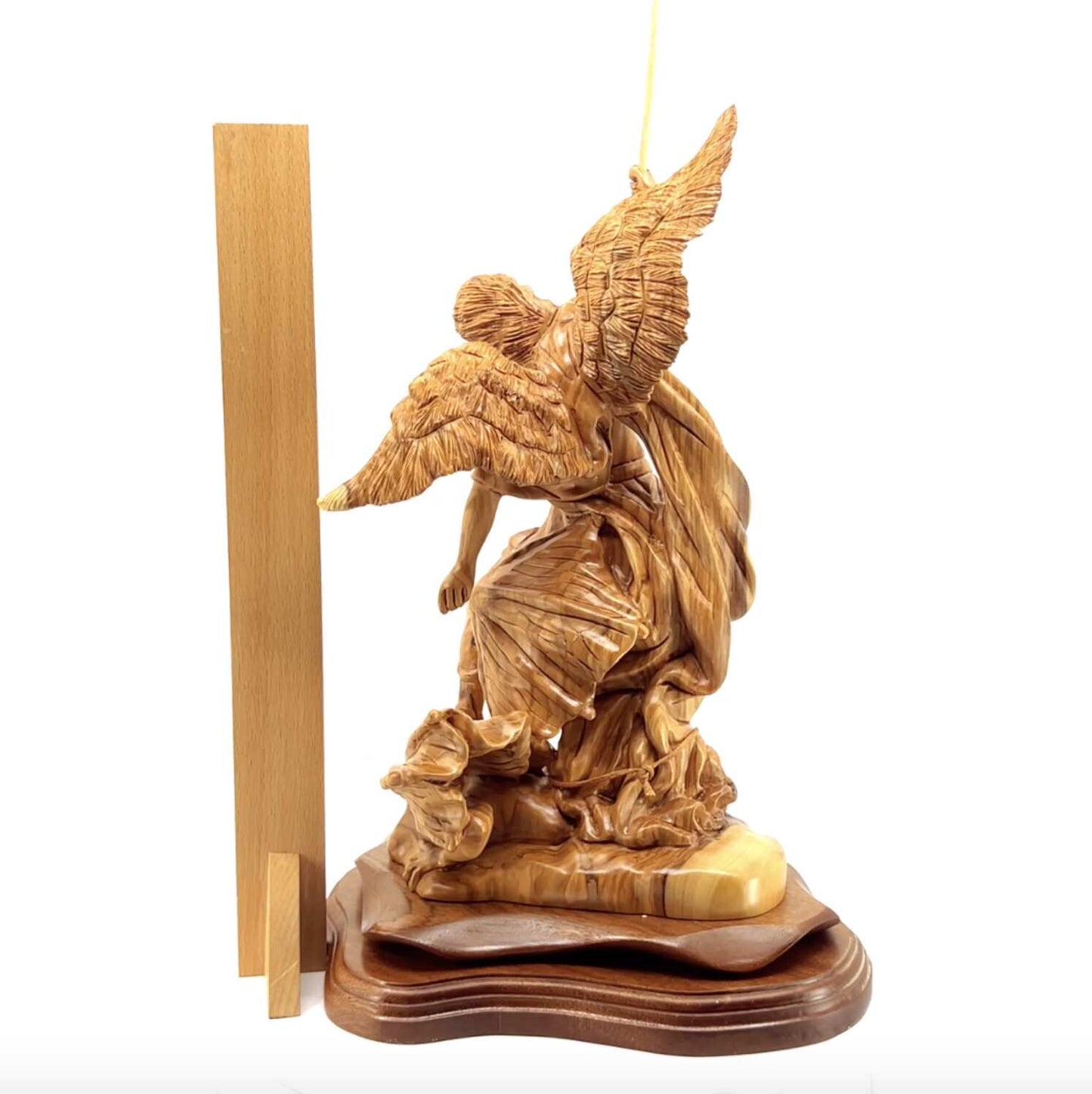 Archangel Michael with Wings, 12.5" Wooden Carved Statue from Holy Land