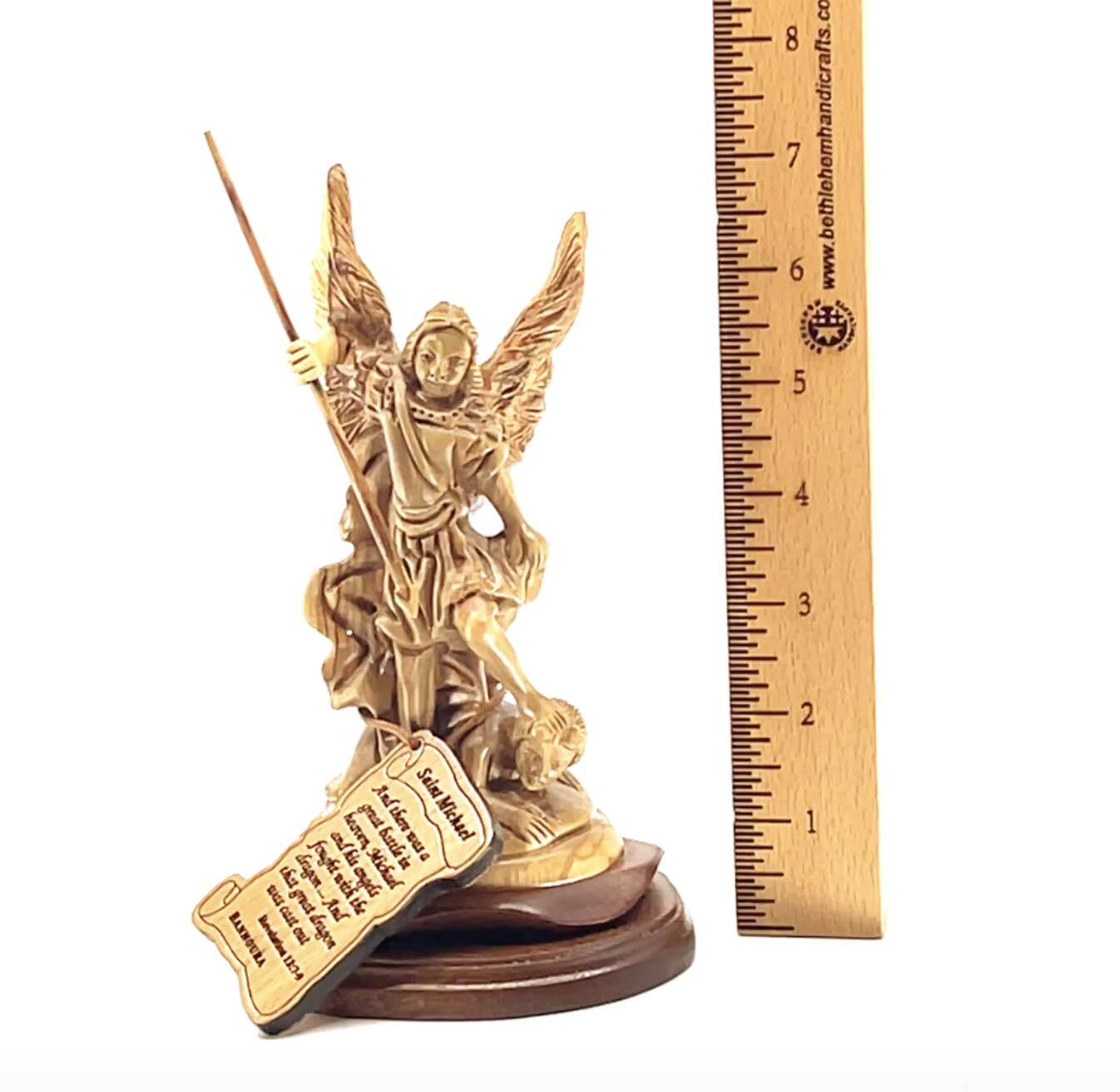 Archangel Michael Sculpture with Wings, 6.9" Carving from Olive Wood