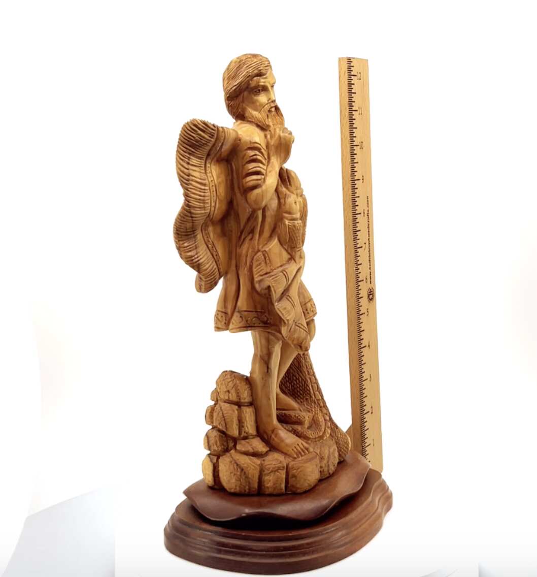 St. Peter Carved Wooden Statue 12.5", Sculpture from Holy Land Olive