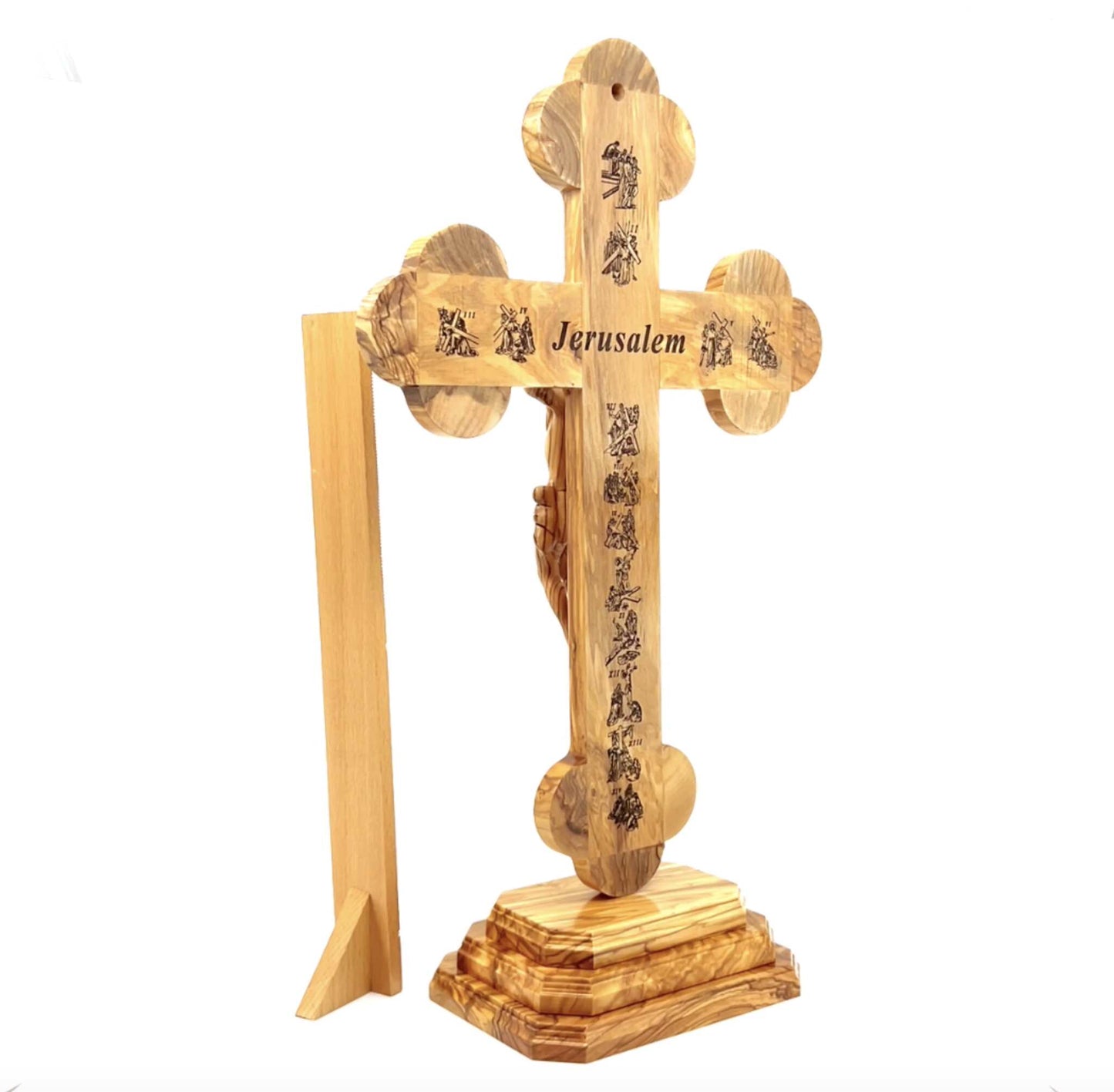 13.8" Standing Crucifix with 2.5" Base, Carved Corpus and 5 Holy Land Souvenirs