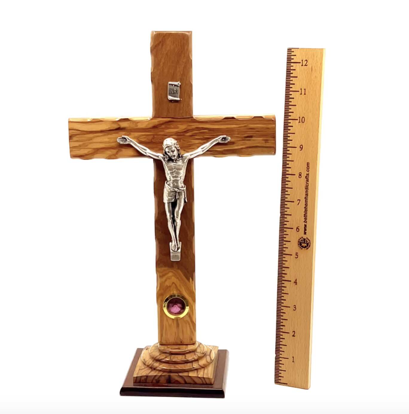 Standing Crucifix, 13", with 14 Stations Engraved, Holy Land Olive Wood, Wall Hanging