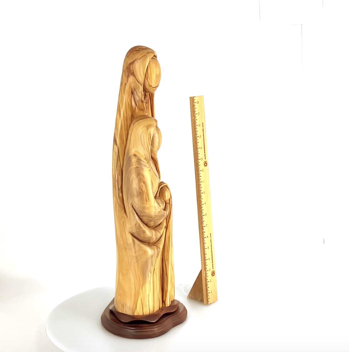 Nativity Scene Sculpture with Holy Family, 23.3" Abstract Statue, Hand Carved Olive Wood