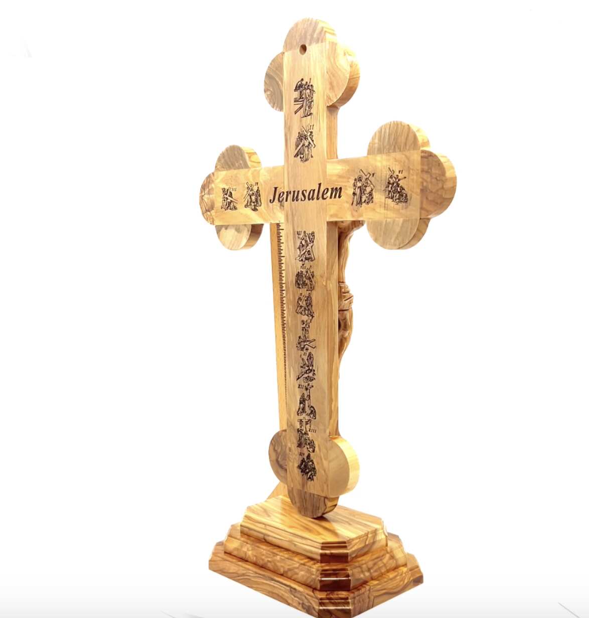 13.8" Standing Crucifix with 2.5" Base, Carved Corpus and 5 Holy Land Souvenirs