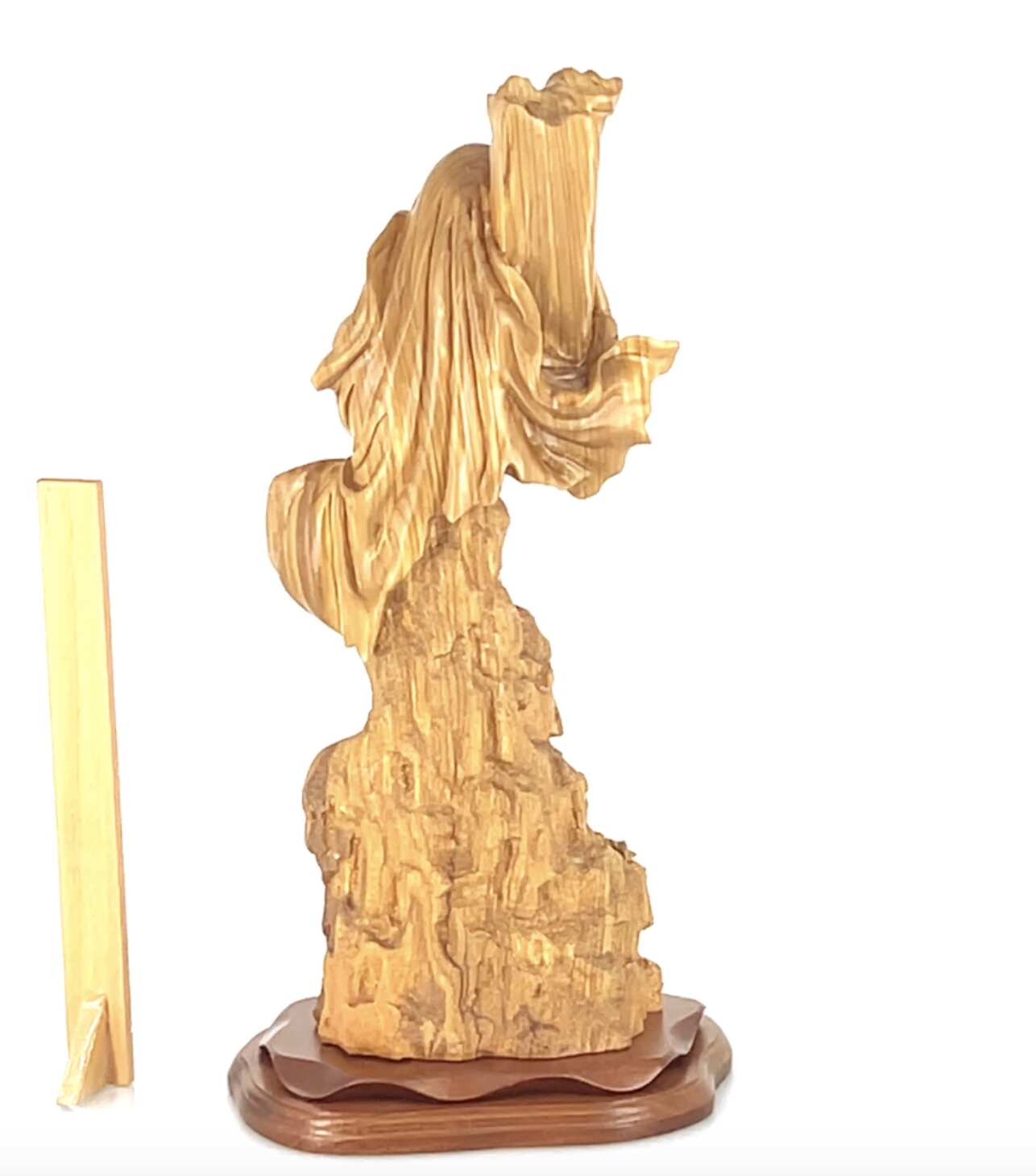 Virgin Mary Kneeling by the Cross, 21" Olive Wood Statue, "Scripture of John 11:26"