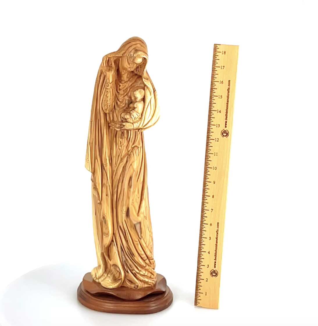 Virgin Mary with Baby Jesus, 19.3" Carved from the Holy Land Olive Wood