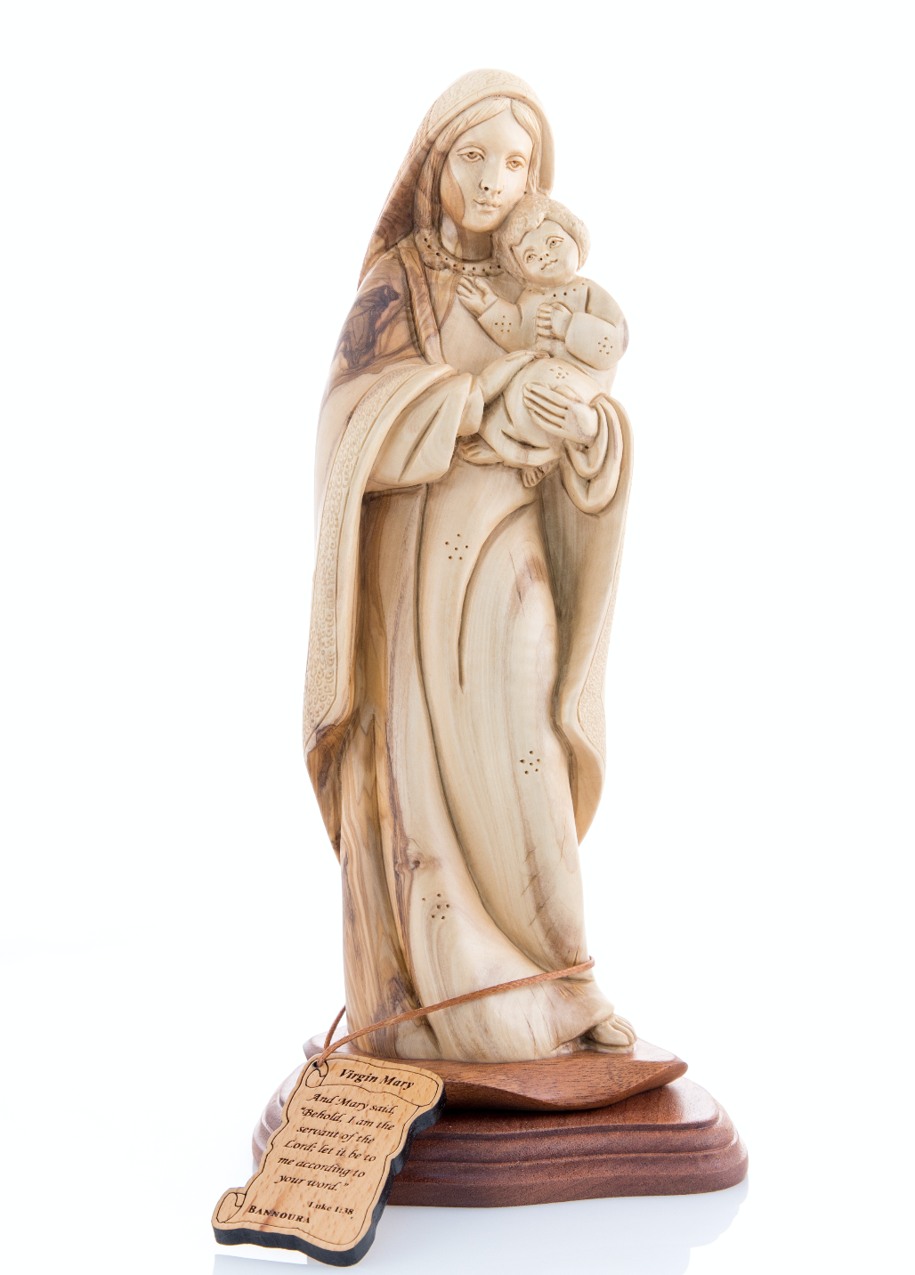 Virgin Mary Mother and Holy Child, 11.4" Olive Wood Carving Statue from Bethlehem