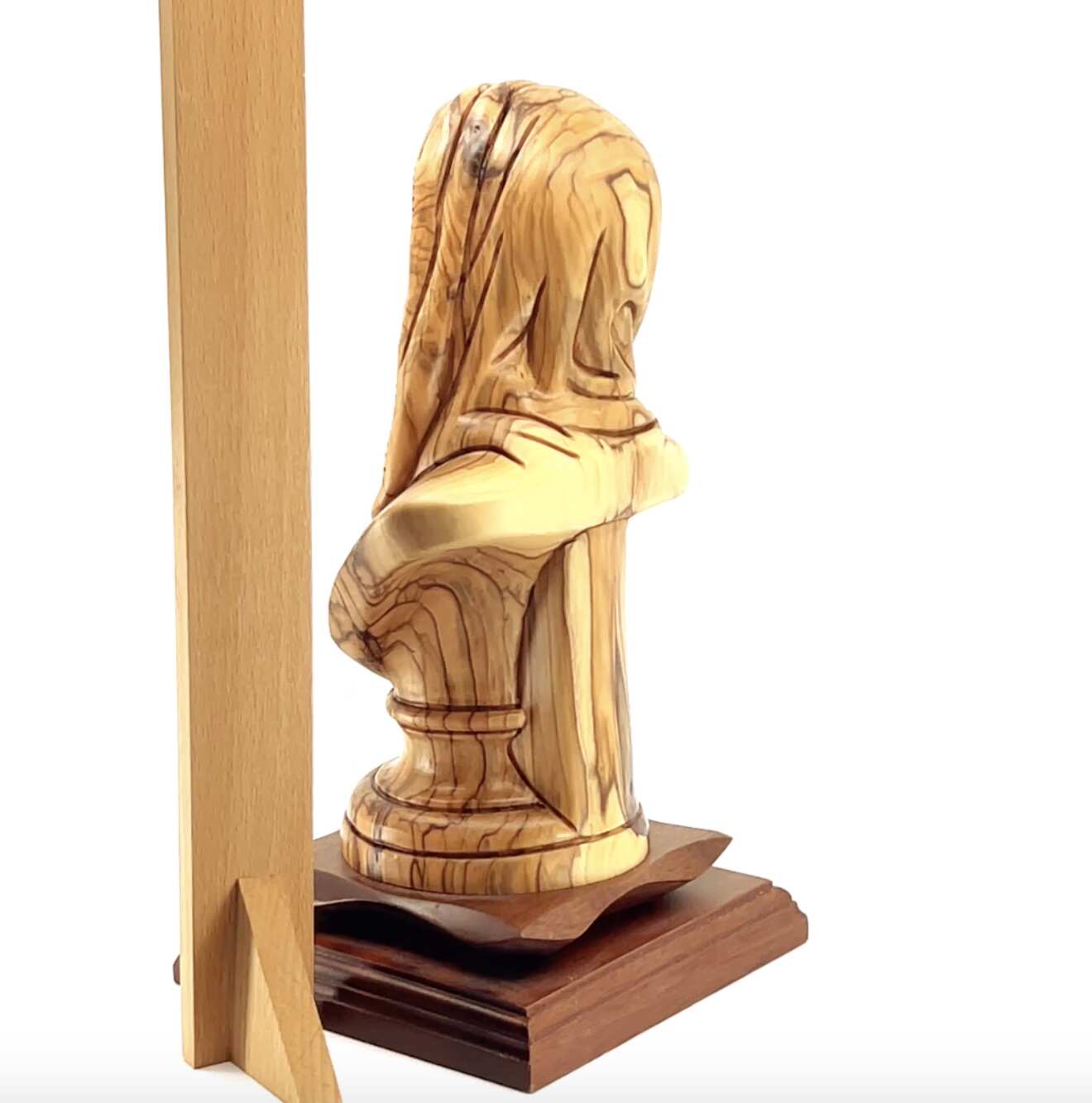 Bust of Virgin Mary's Head 10" , Wooden Sculpture from Holy Land