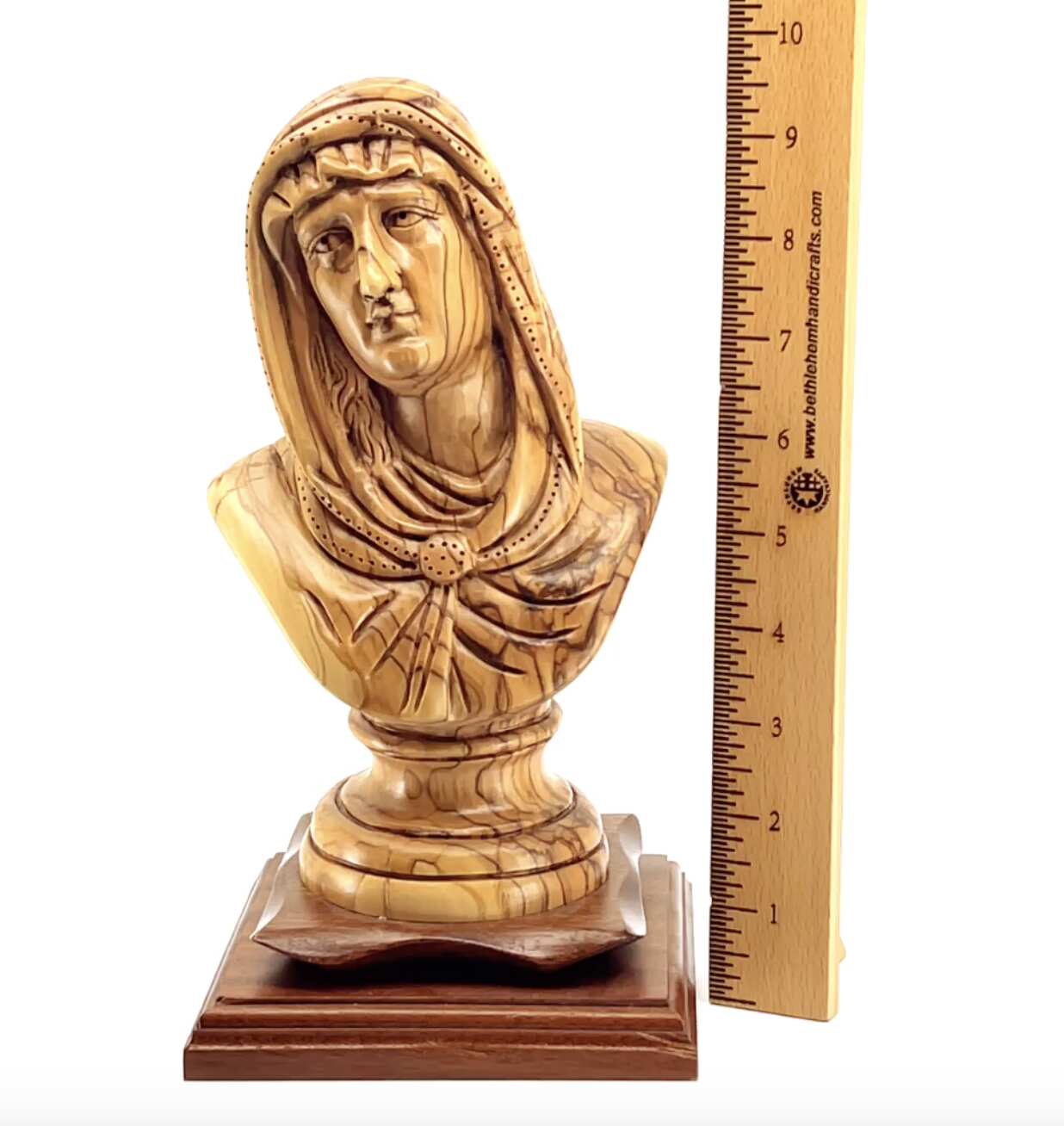 Bust of Virgin Mary's Head 10" , Wooden Sculpture from Holy Land