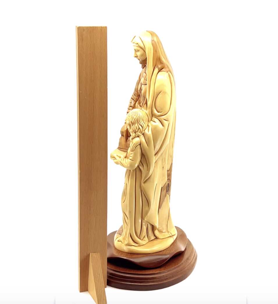 Good Saint Anne with Young Virgin Mary, 13.5", Handmade Sculpture from Olive Wood Statue