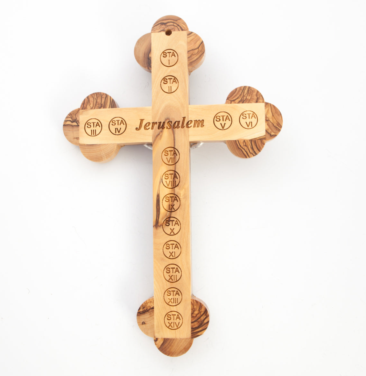 Wall Crucifix with Mother of Pearl Silver Jesus Corpus and 5 souvenirs from the Holy Land 14 stations of Cross Engraved on Back