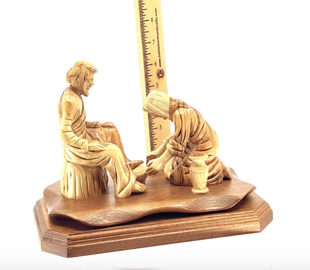 Jesus "Washing of the Feet " Carving 7.5", Olive Wood Sculpture from Holy Land