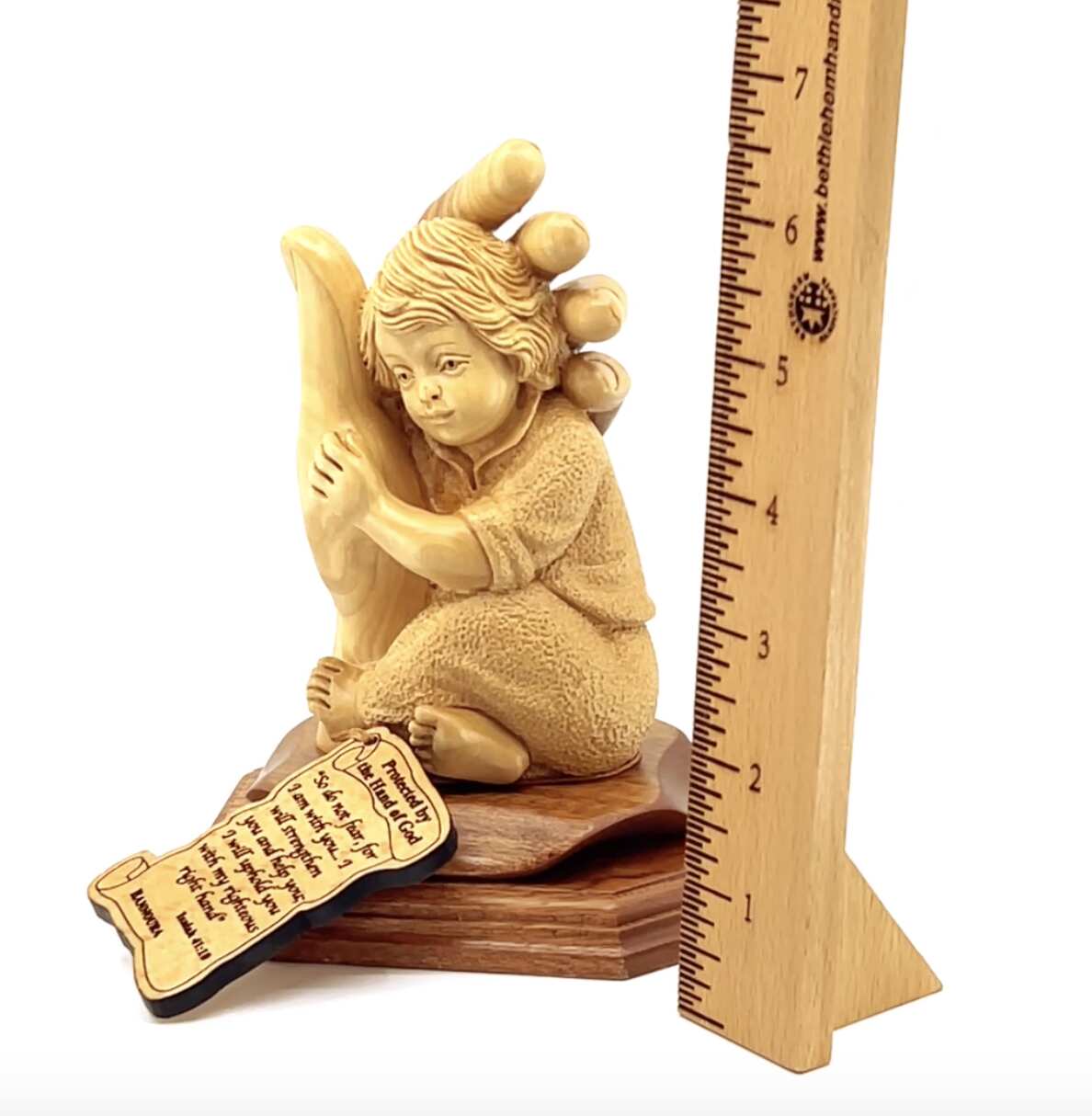 "Protected by the Hand of God" with Baby Boy, 6.5" Olive Wood Carving