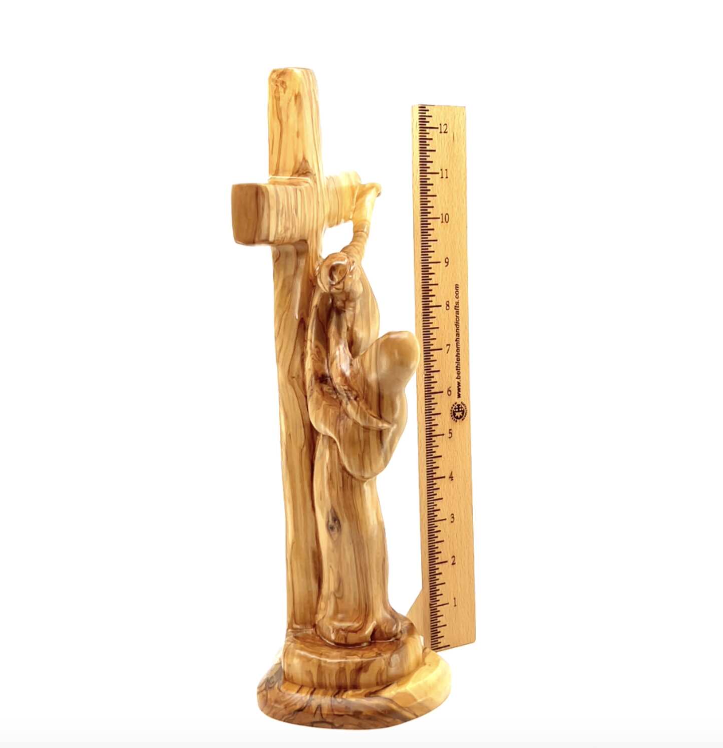 "Jesus on Cross" Abstract 13" Carving, Made in Bethlehem from Holy Land Olive Wood