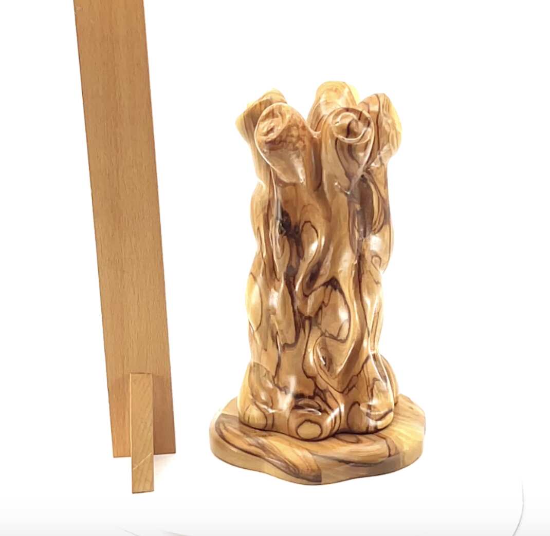 Nativity Scene Sculpture in Natural Olive Wood, 7.7" Unique Manger with The Holy Family Carving
