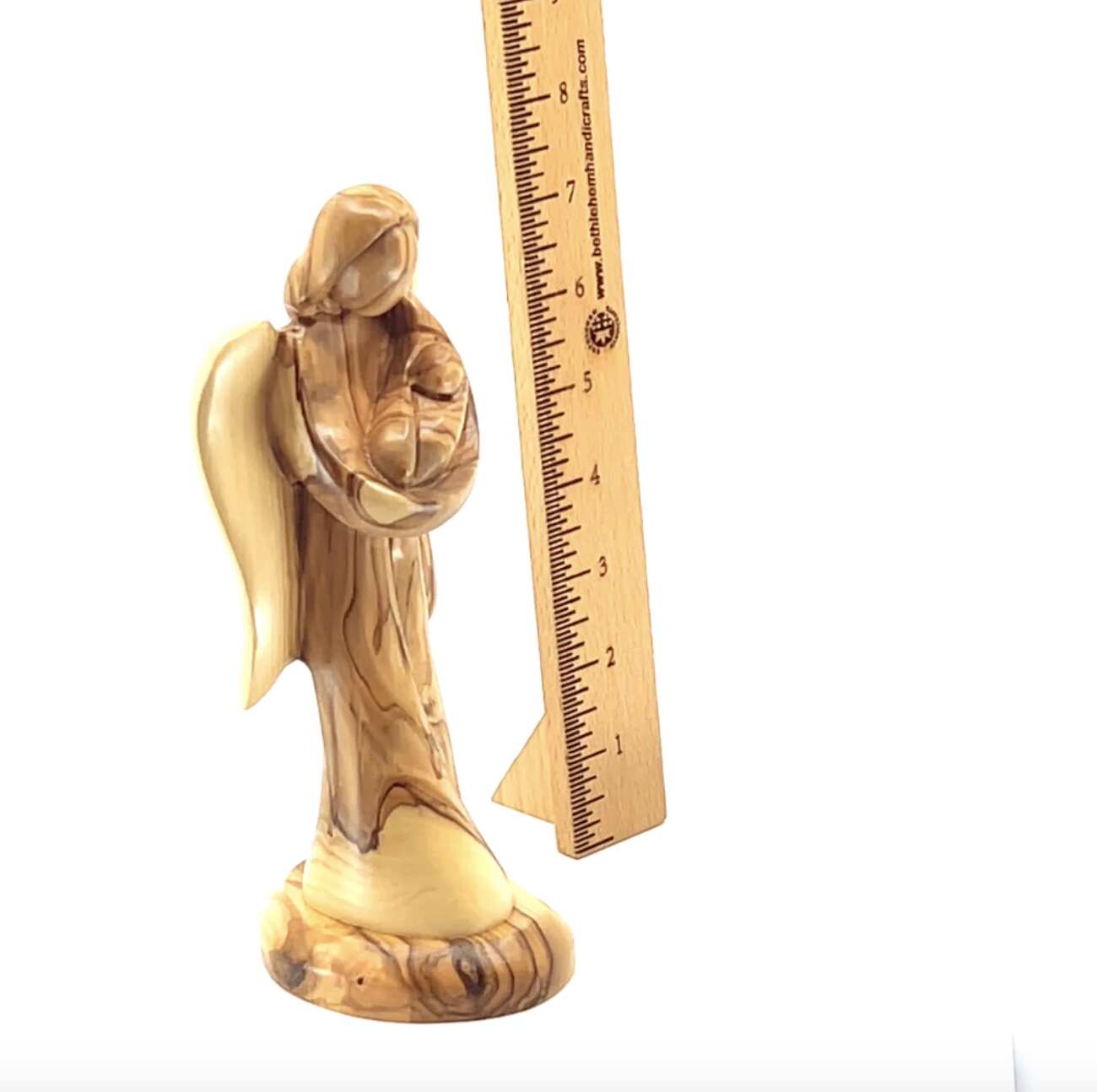 Angel with Baby Carving, 7.9" Standing Carved Olive Wood from Holy Land Angel with Wings Abstract