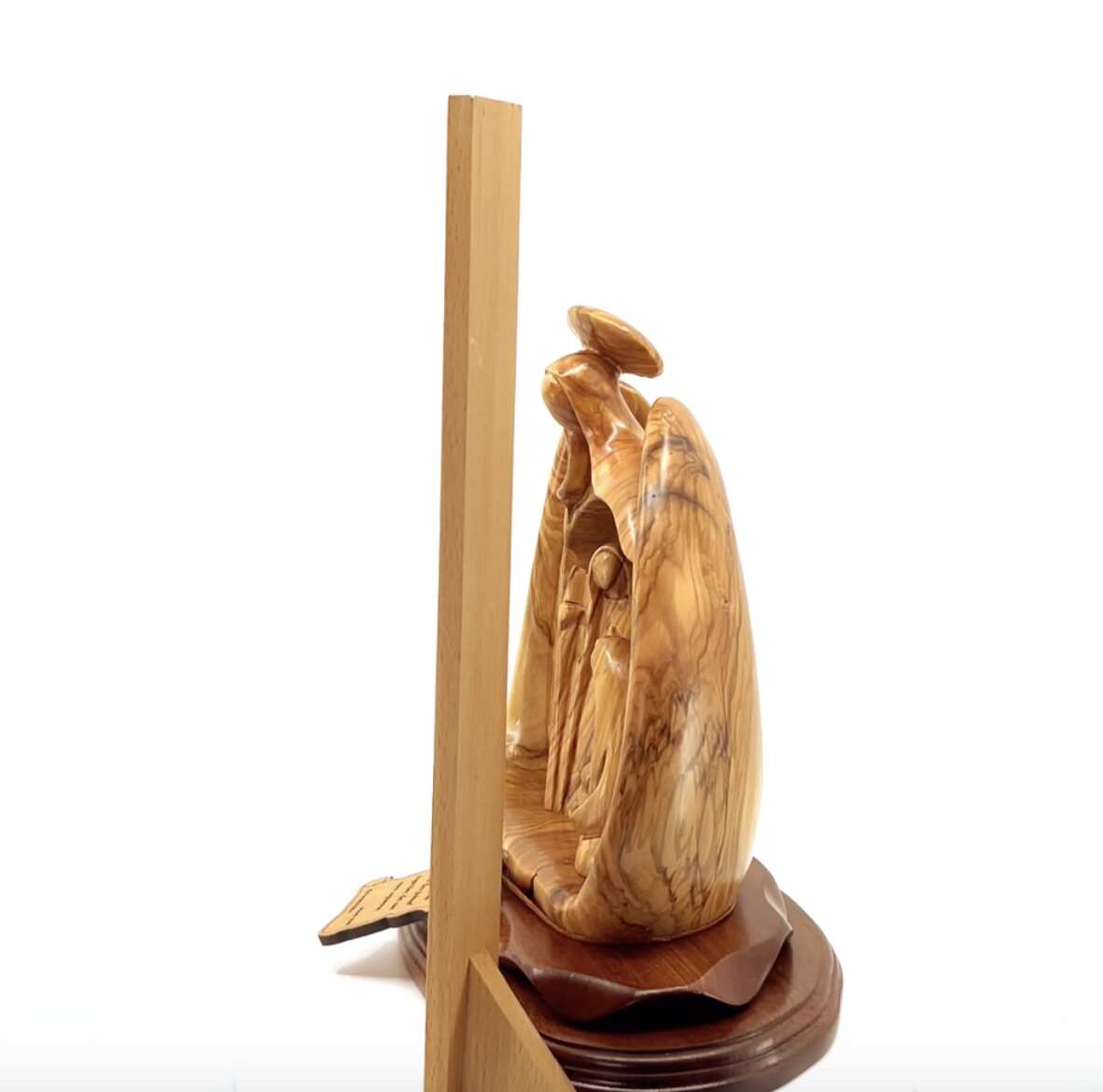 Holy Family with Angel Nativity, 10.2" Carved Abstract Olive Wood Statue from Holy Land