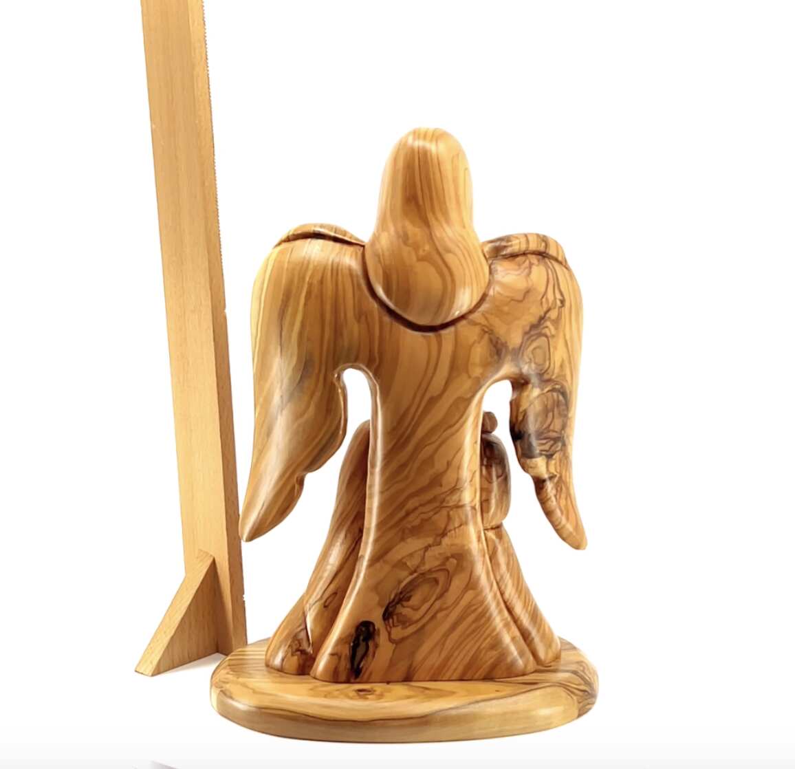 Nativity Scene with Angel Abstract, 10" Sculpture from Olive Wood