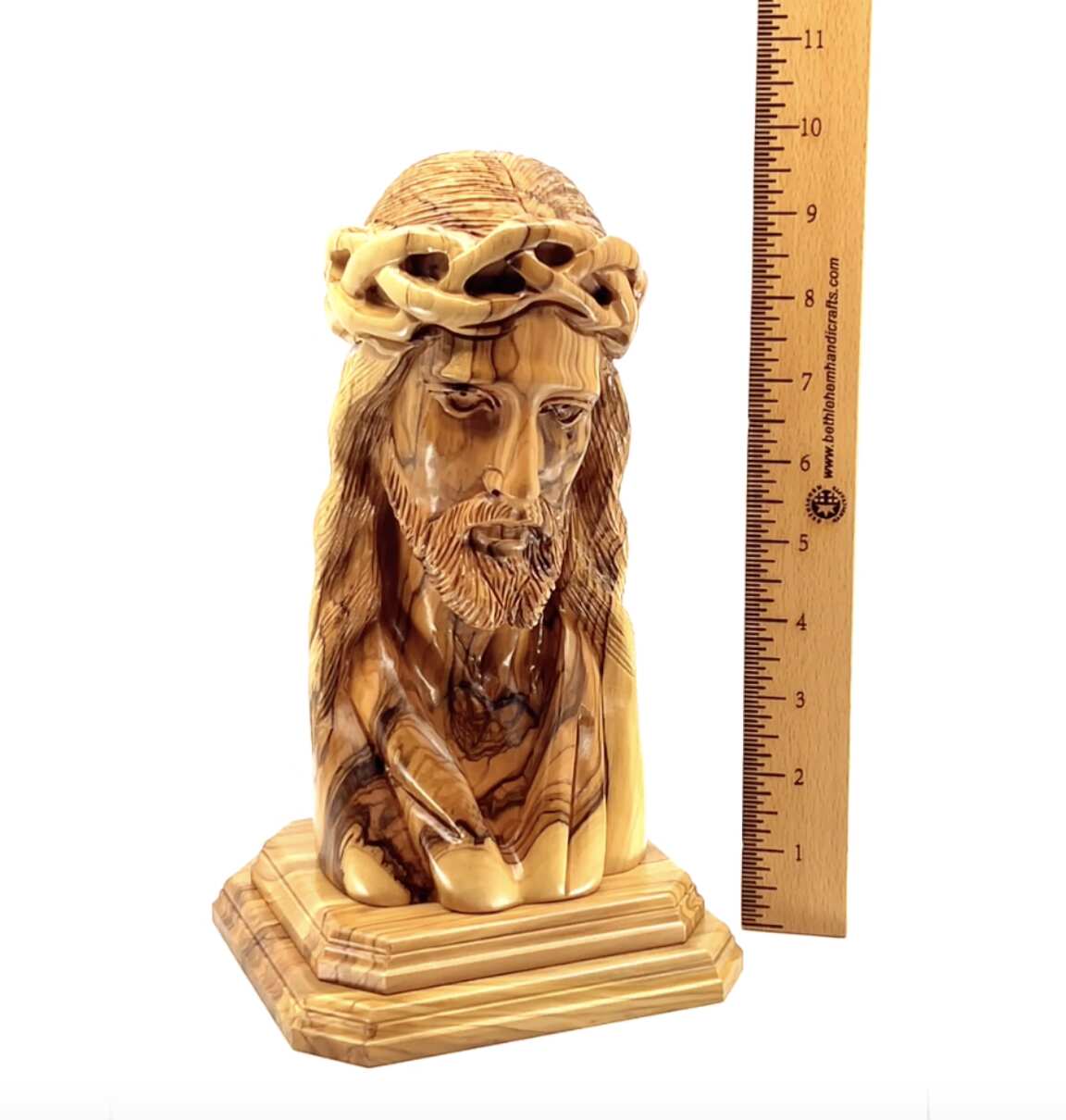 Jesus Christ Bust Sculpture in Holy Land Olive Wood, 9.8"