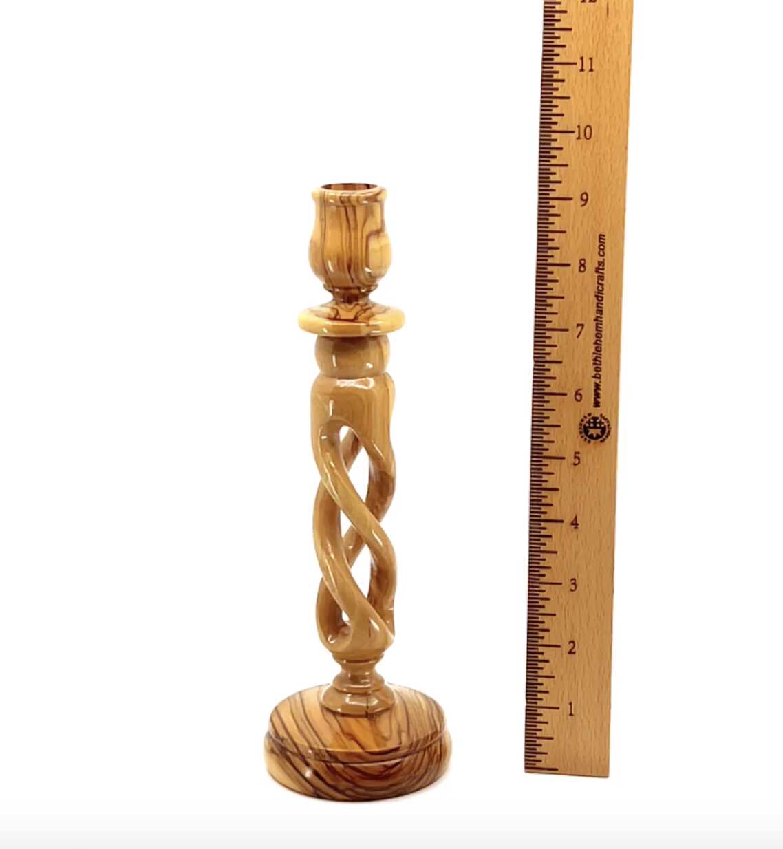 Candle Holder with Hollow Twist, 9.3" Tall from Holy Land Olive Wood