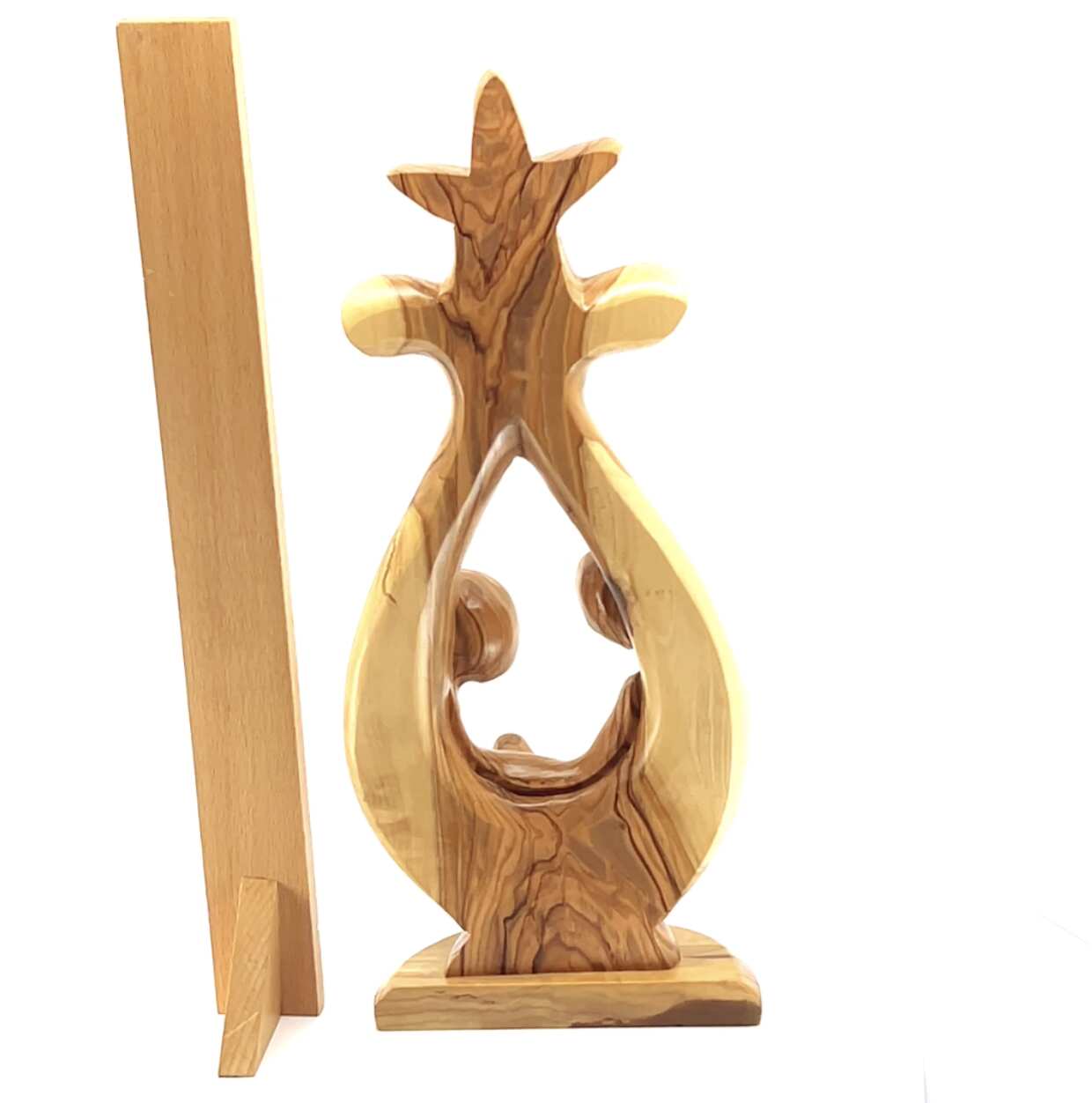 Holy Family Sculpture (Star Edition), 11.4" Abstract Hand Carved Olive Wood