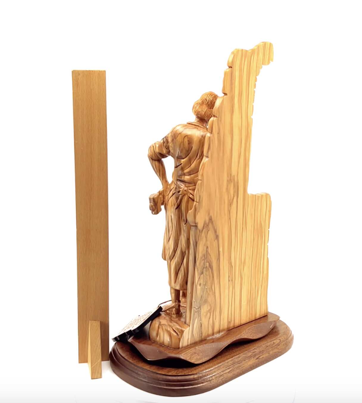 St. Joseph "The Carpenter with Jesus Playing" Sculpture, 14.2" Holy Land Olive Wood Carving