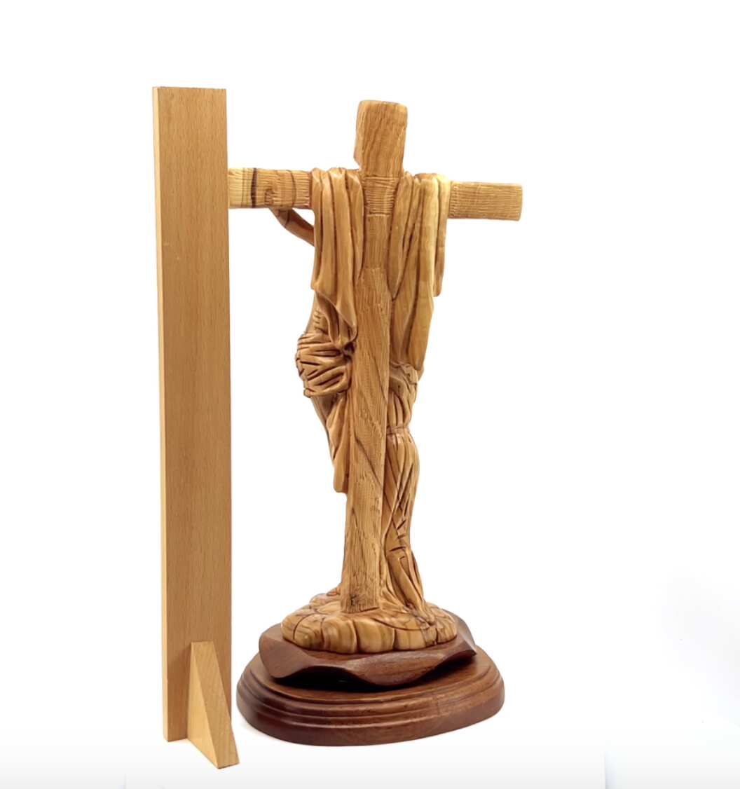 Jesus Crucified on Cross, "Christ Embraced by St. Francis Assisi" , 13.2" Carving