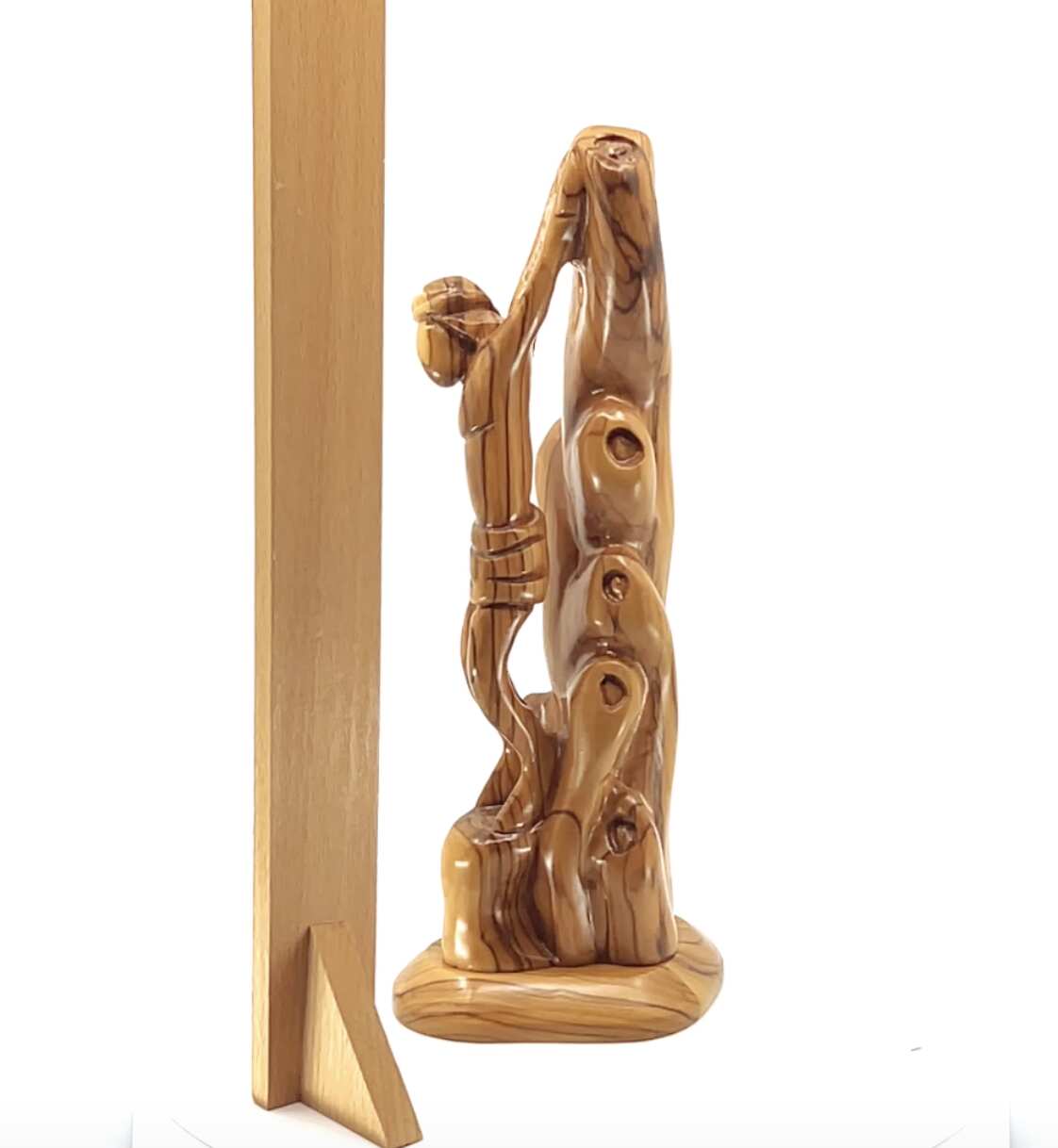 Jesus Christ "Crucified on Cross" Carving, 10" Olive Wood Abstract