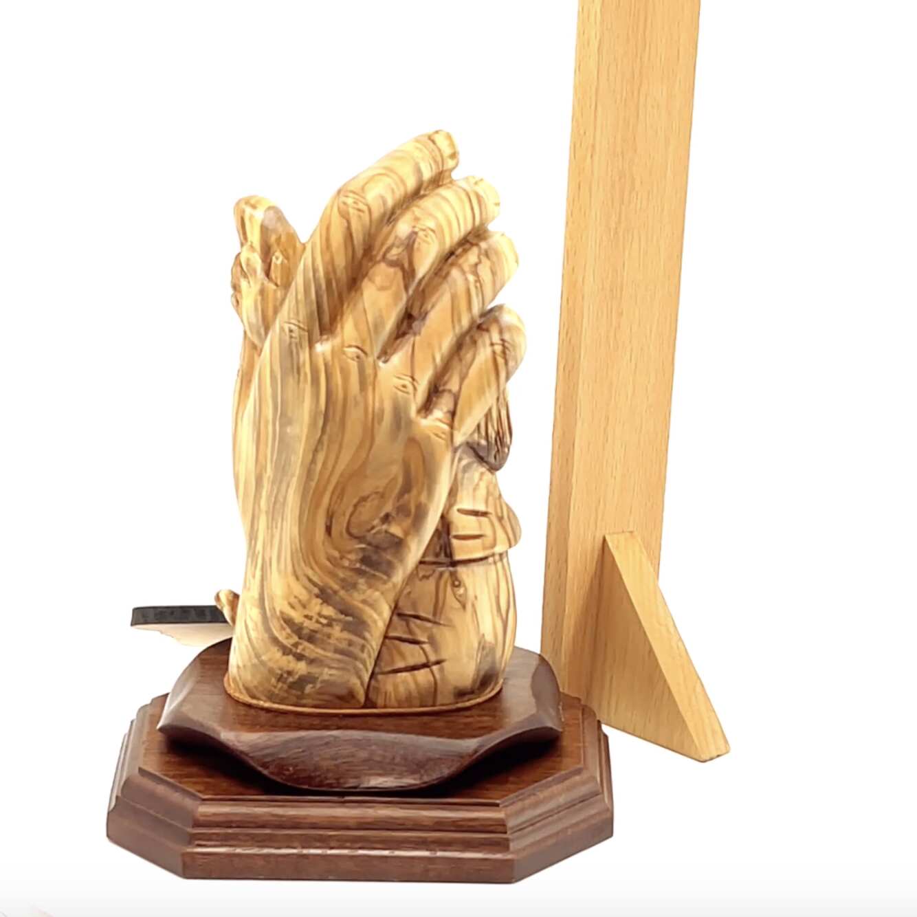 "Protected by the Hand of God" with Baby Girl, 6.5" Olive Wood Carving