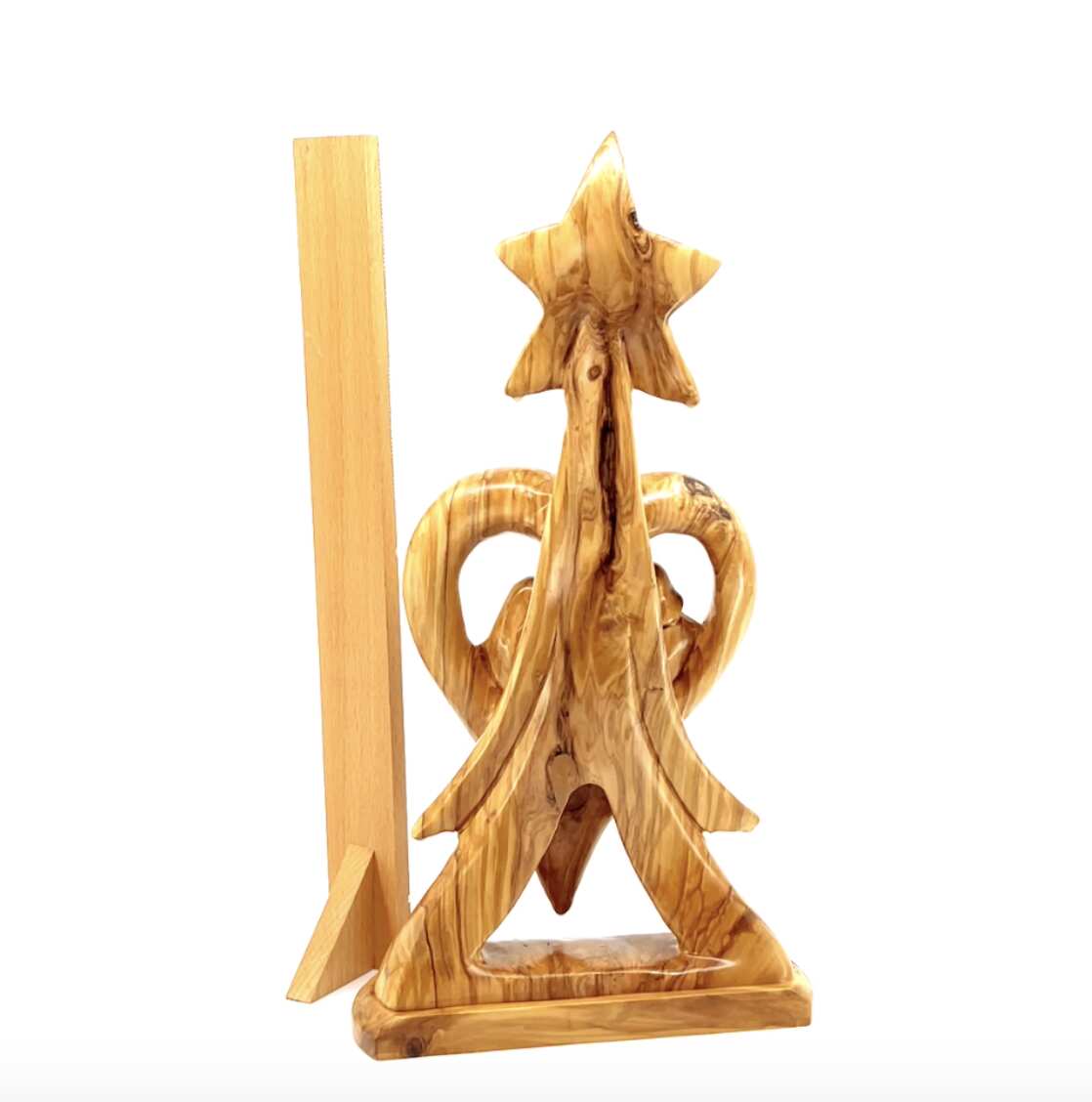 Holy Family with Star of Bethlehem "Heart Shaped", 12.8"  Abstract Hand Carved Olive Wood