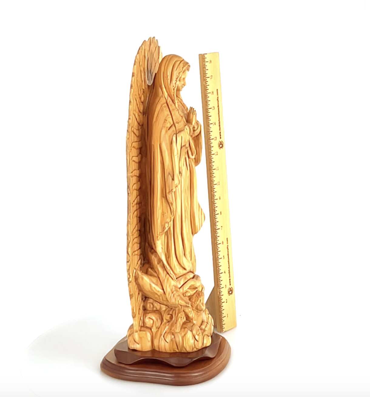 Virgin Mary “Our Lady of Guadalupe” Statue, 20.7" Carving from Holy Land Olive Wood