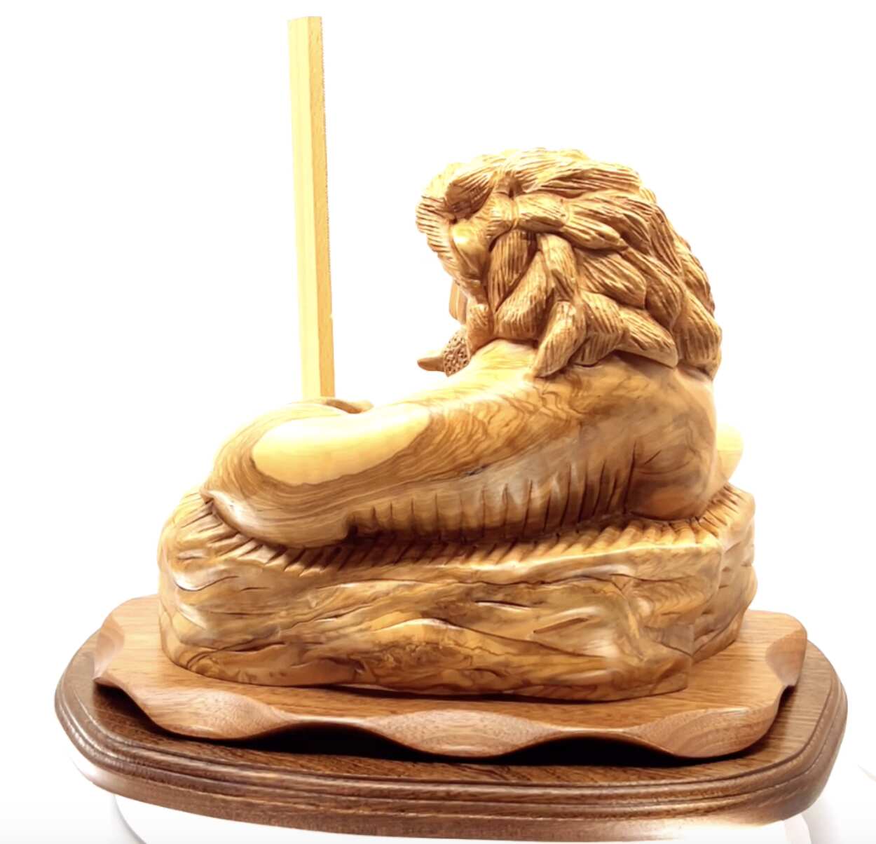 Lion with Lamb and Scripture of Corinthians, 13.8" Masterpiece Wooden Christian Carving