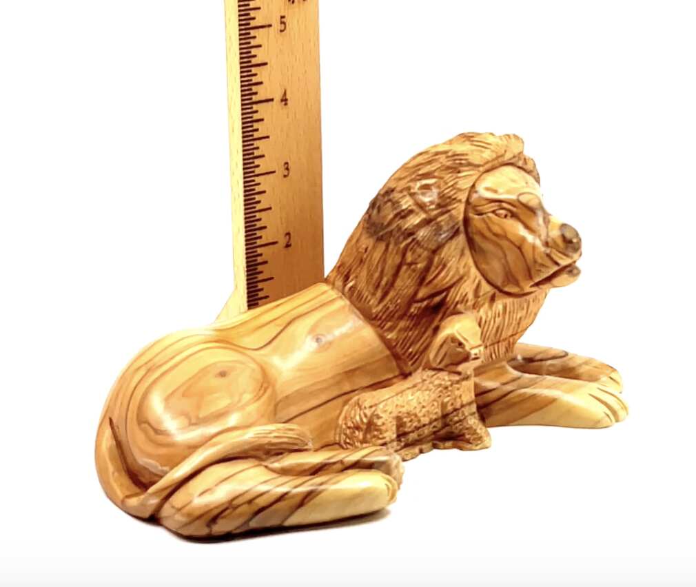 Lion with Lamb Carving, 7.9" Long Olive Wood from Holy Land