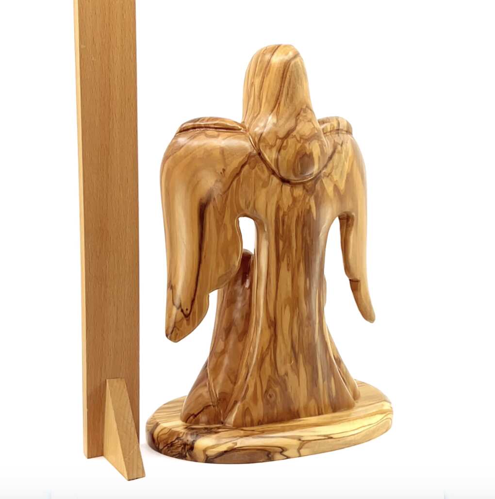 Nativity Scene with Angel Abstract, 10" Sculpture from Olive Wood