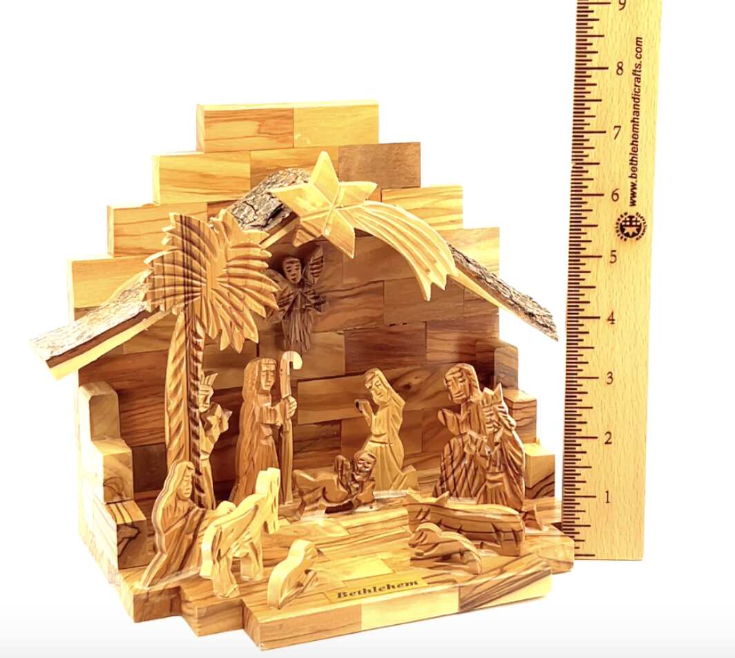 Rustic Nativity Scene with Natural Wooden Edges, 9.1"