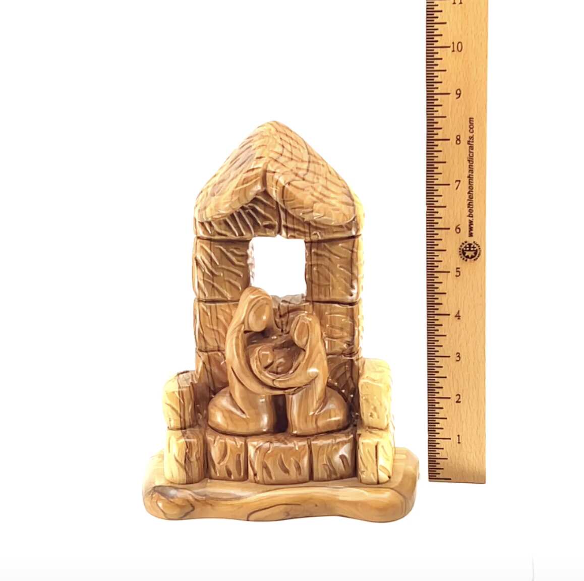 Nativity Scene Carved Ornament with The Holy Family, 8.5" Standing Manager Sculpture