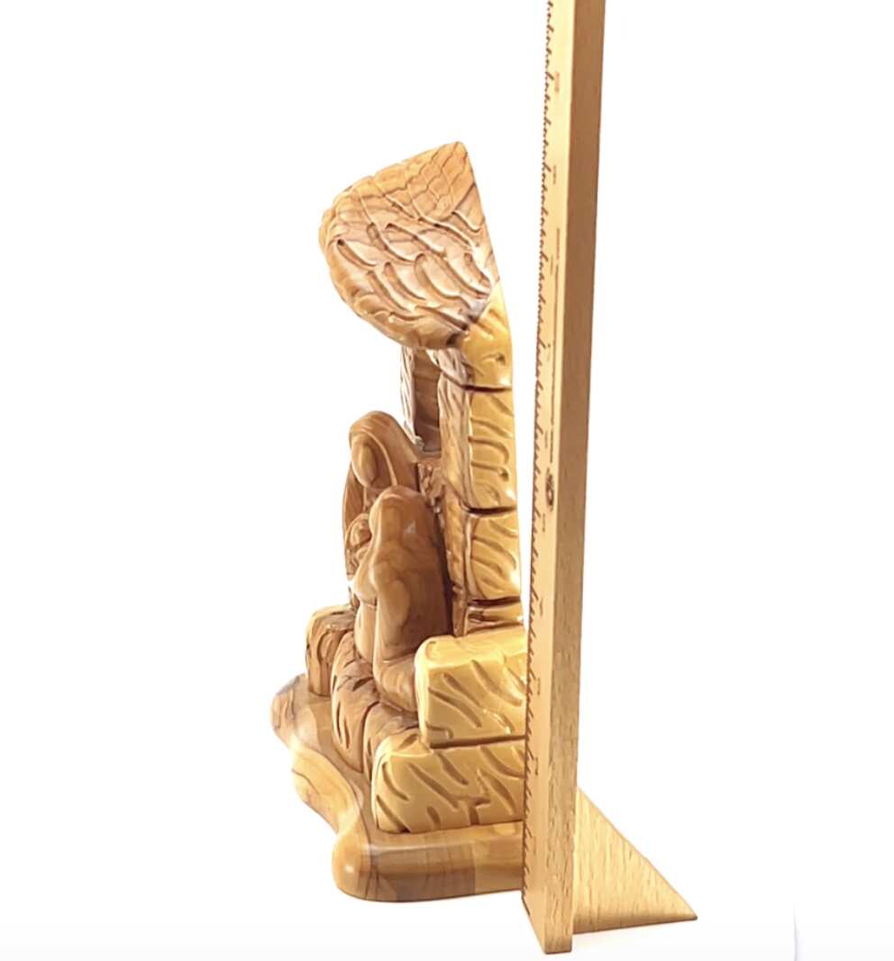 Nativity Scene Carved Ornament with The Holy Family, 8.5" Standing Manager Sculpture