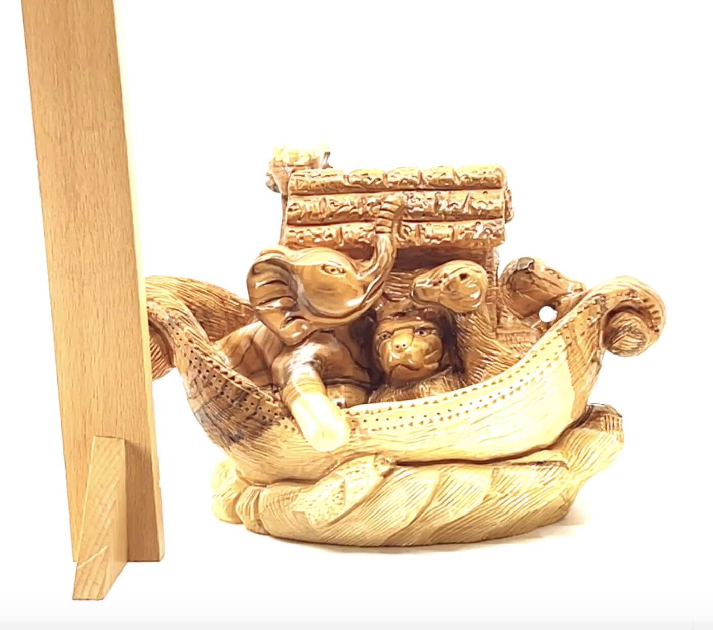 Noah's Ark with Animals Carving 4.5" Olive Wood Hand Carved Statue from the Holy Land