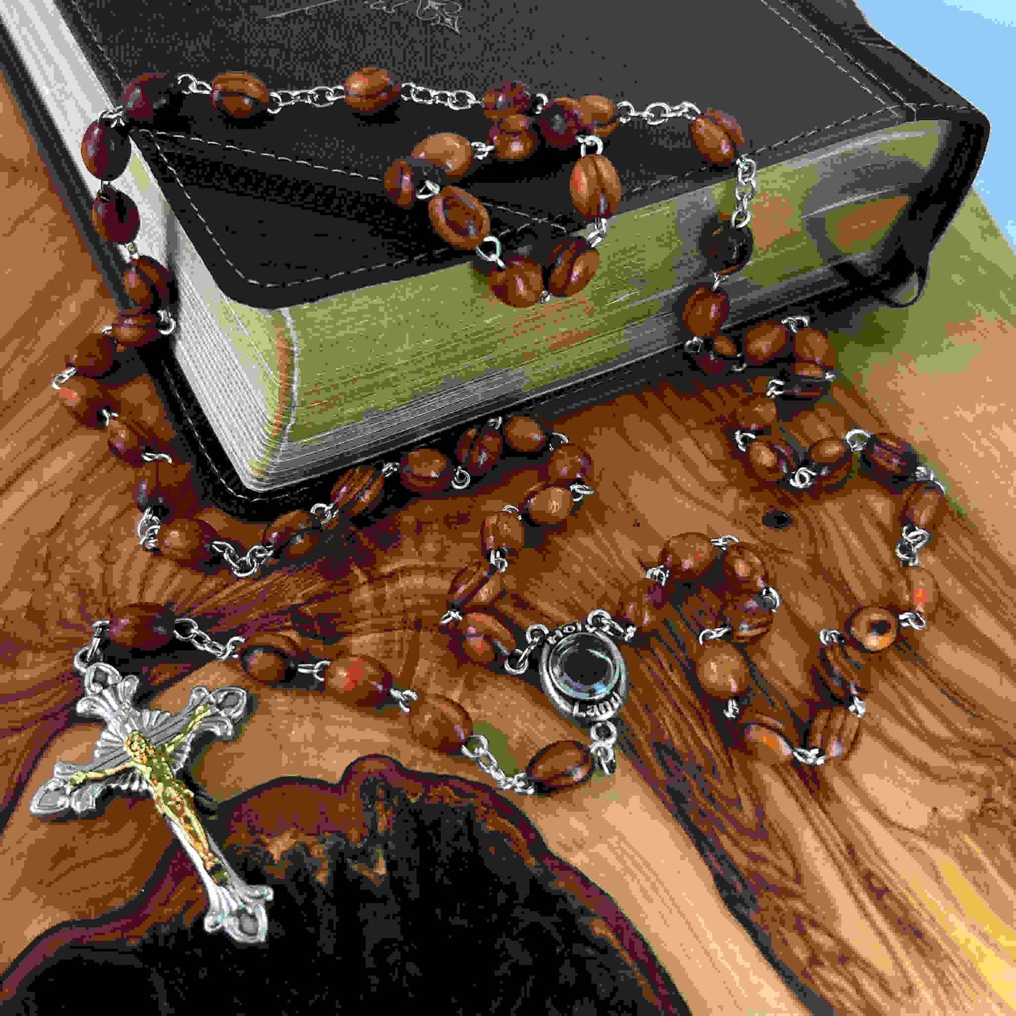 Rosary with Smooth Oval Wooden Beads, Hand Made in Bethlehem from Holy Land Olive Wood